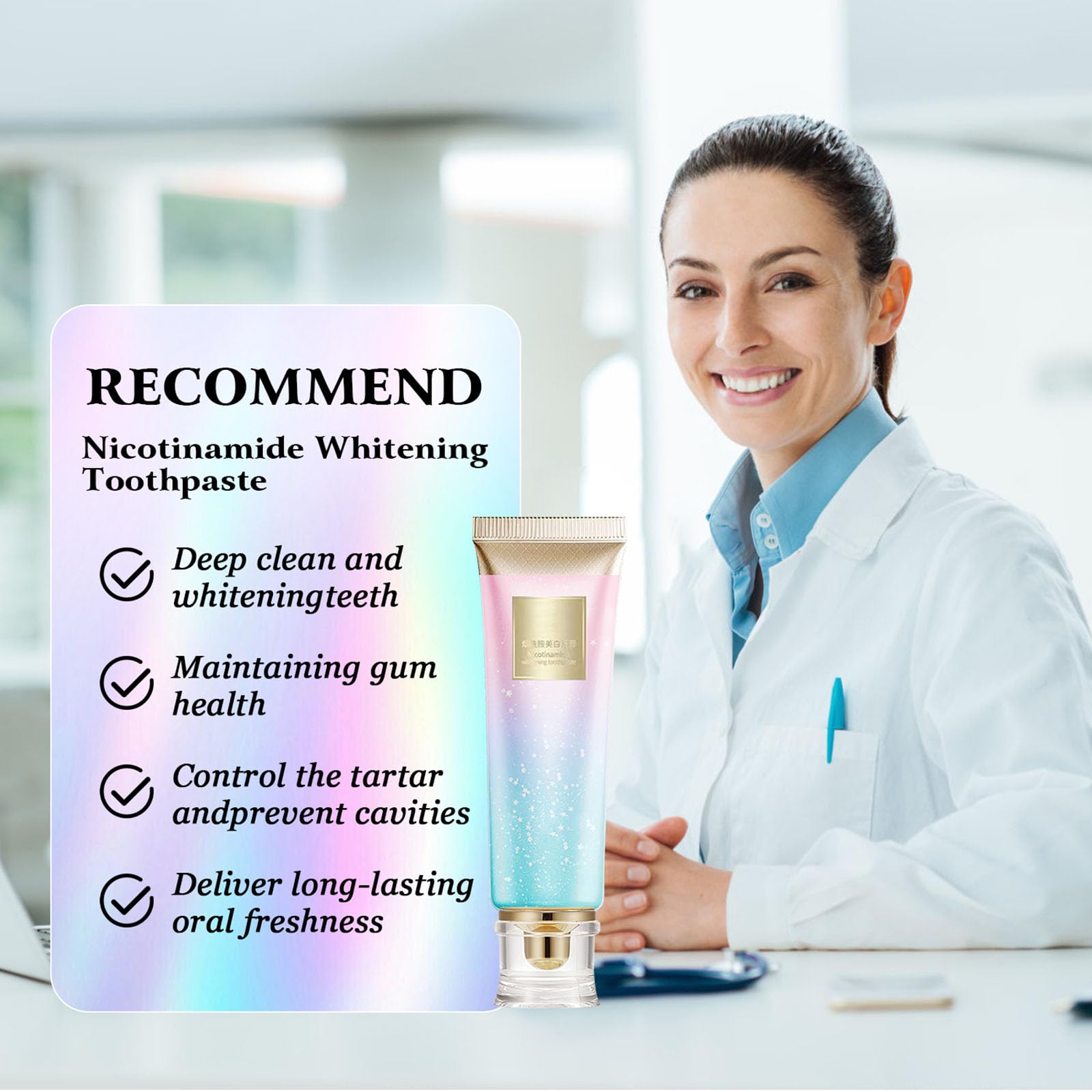 Niacinamide Whitening Toothpaste for Teeth Stain Removal & Protection - Fresh Breath, Natural Peppermint Flavor - Complete Oral Care for Brighter Smile - Ideal for Daily Use & Teeth Whitening Routine