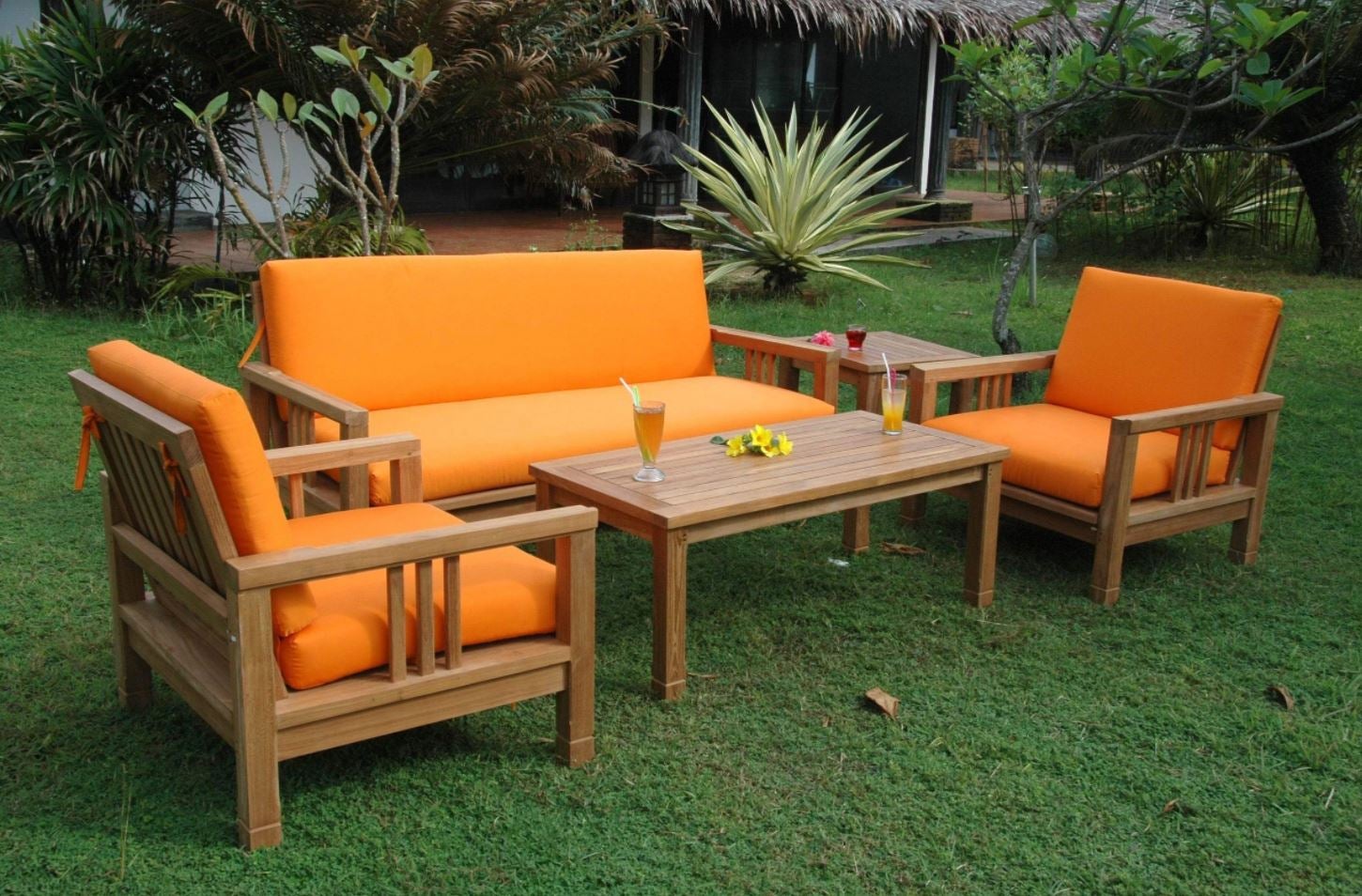 Anderson Teak SouthBay 5-Piece Deep Seating Outdoor Patio Furniture Set - Waterproof Cushions & Durable Teak Wood - Perfect for Garden, Poolside or Backyard Relaxation