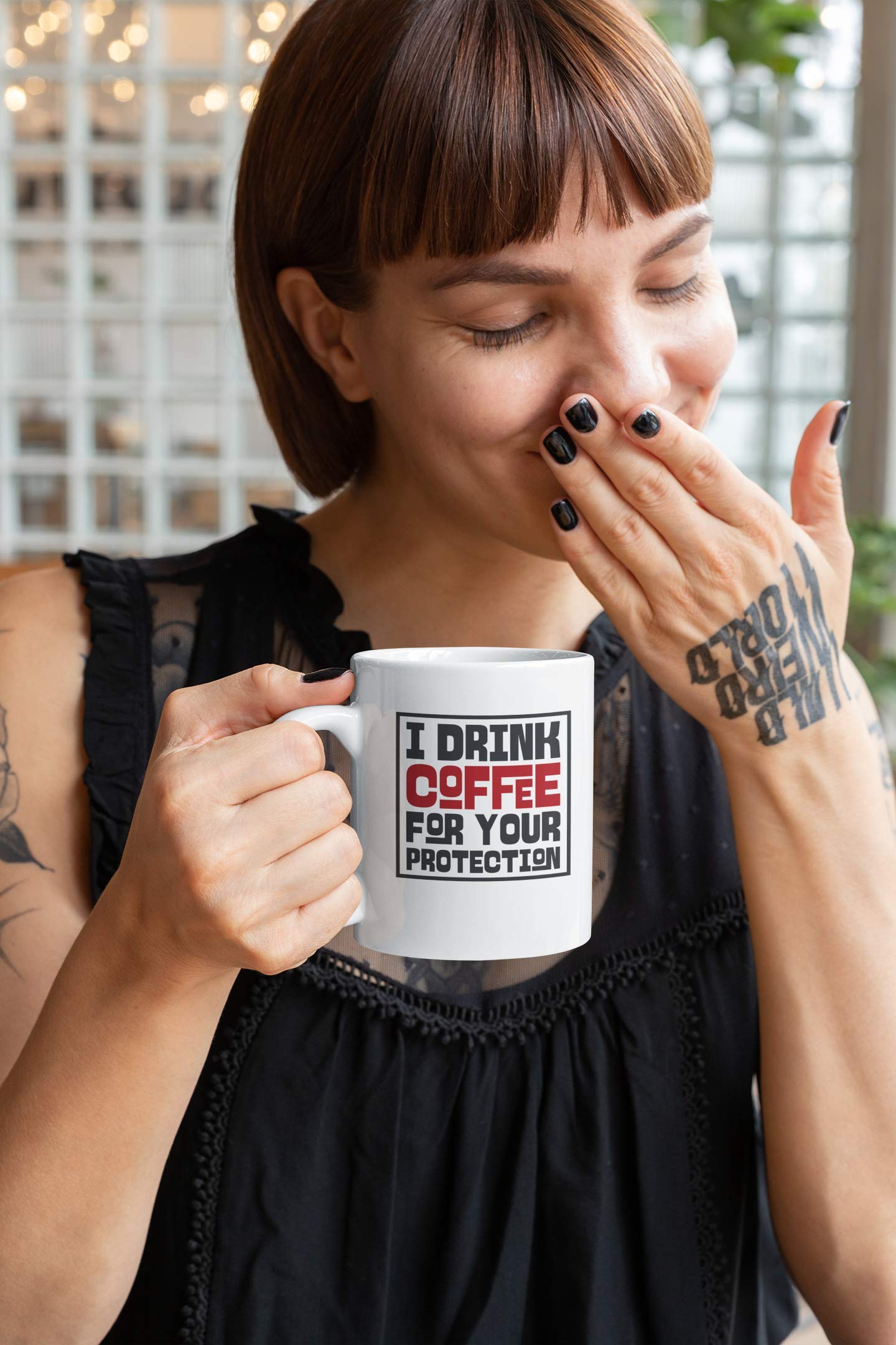 Funny Coffee Mug - 'I Drink Coffee for Your Protection' Quote - 15oz Ceramic Tea & Coffee Cup - Perfect for Office, Home, or Gift