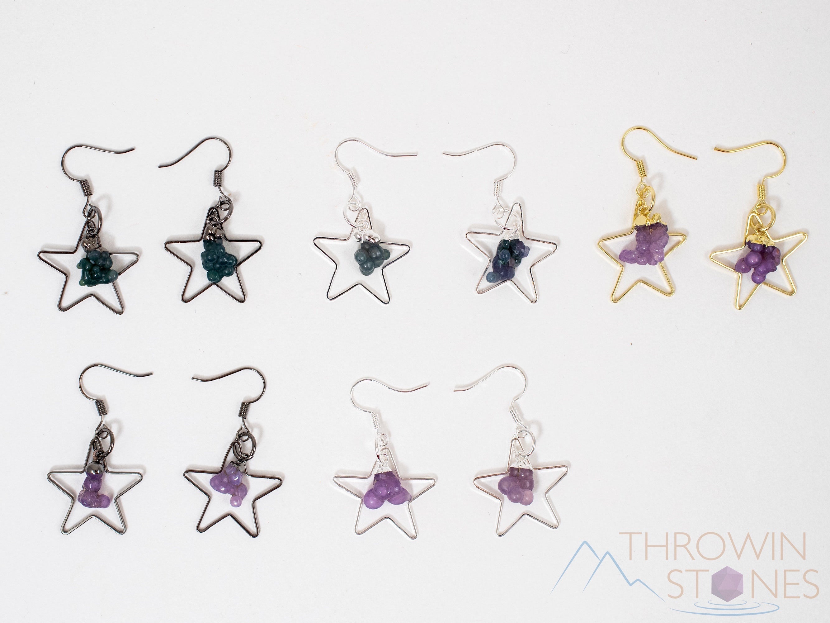 Grape Agate Crystal Hoop Earrings - Natural Gemstone Dangle Earrings, Handmade Star Hoop Jewelry for Women (E1792) | Perfect for Boho Style, Gift Giving & Special Occasions