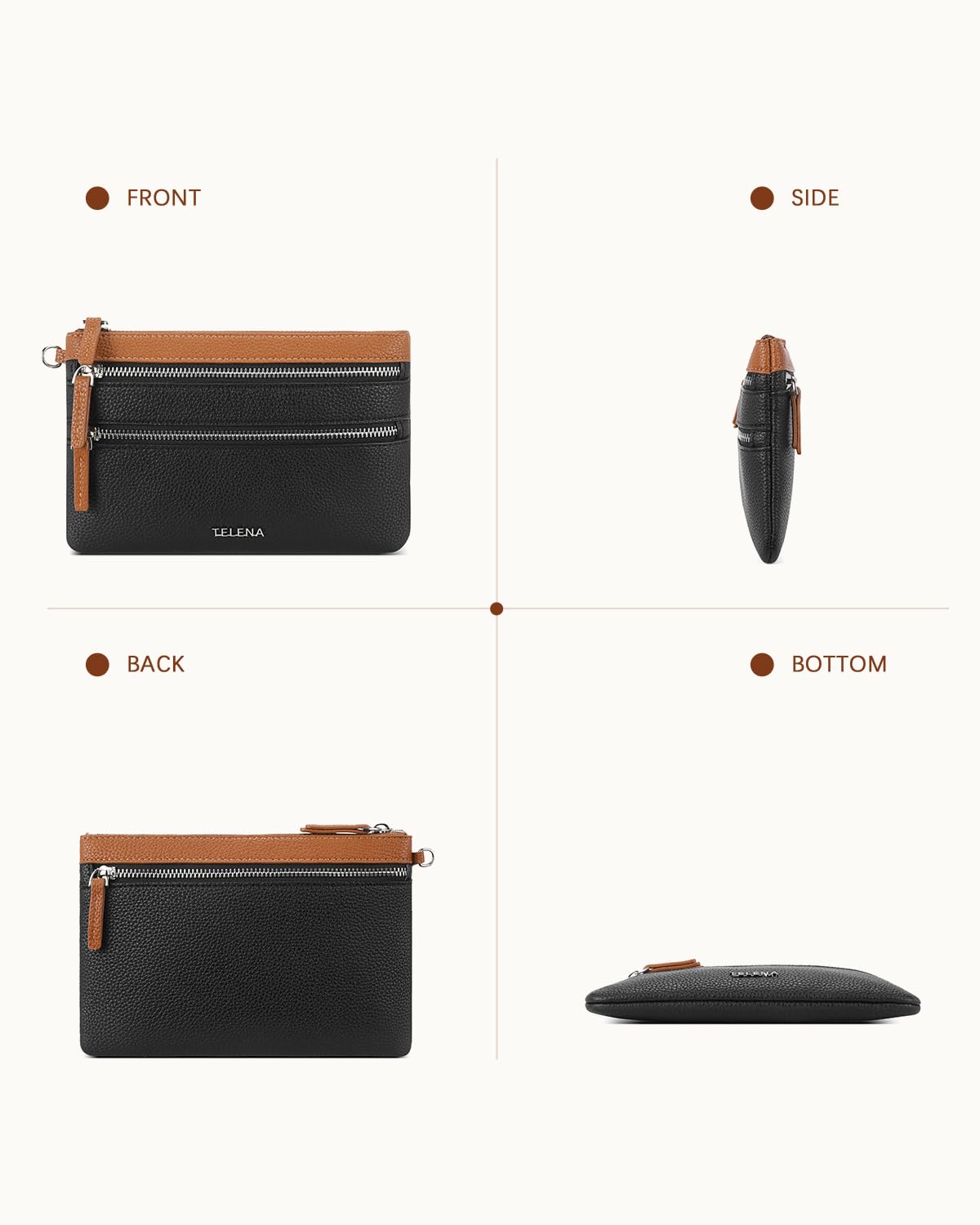 Telena RFID Blocking Leather Wristlet Wallet for Women - Slim Clutch Purse with Card Holder | Perfect for Everyday Use, Travel & Night Out
