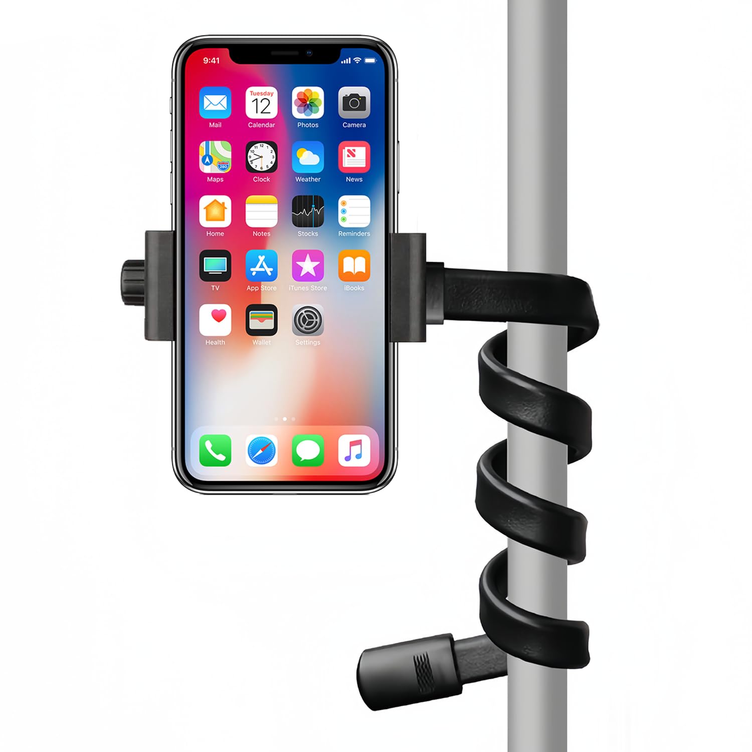 Adjustable Gooseneck Phone Mount Holder - Universal Clip Stand for iPhone, Samsung & Smartphones - Perfect for Mic Stands, Baby Strollers, Treadmills, Shopping Carts, Bikes, Cars, Boats & Golf Carts - Ideal for Video Calls, Live Streaming, Workouts & Travel