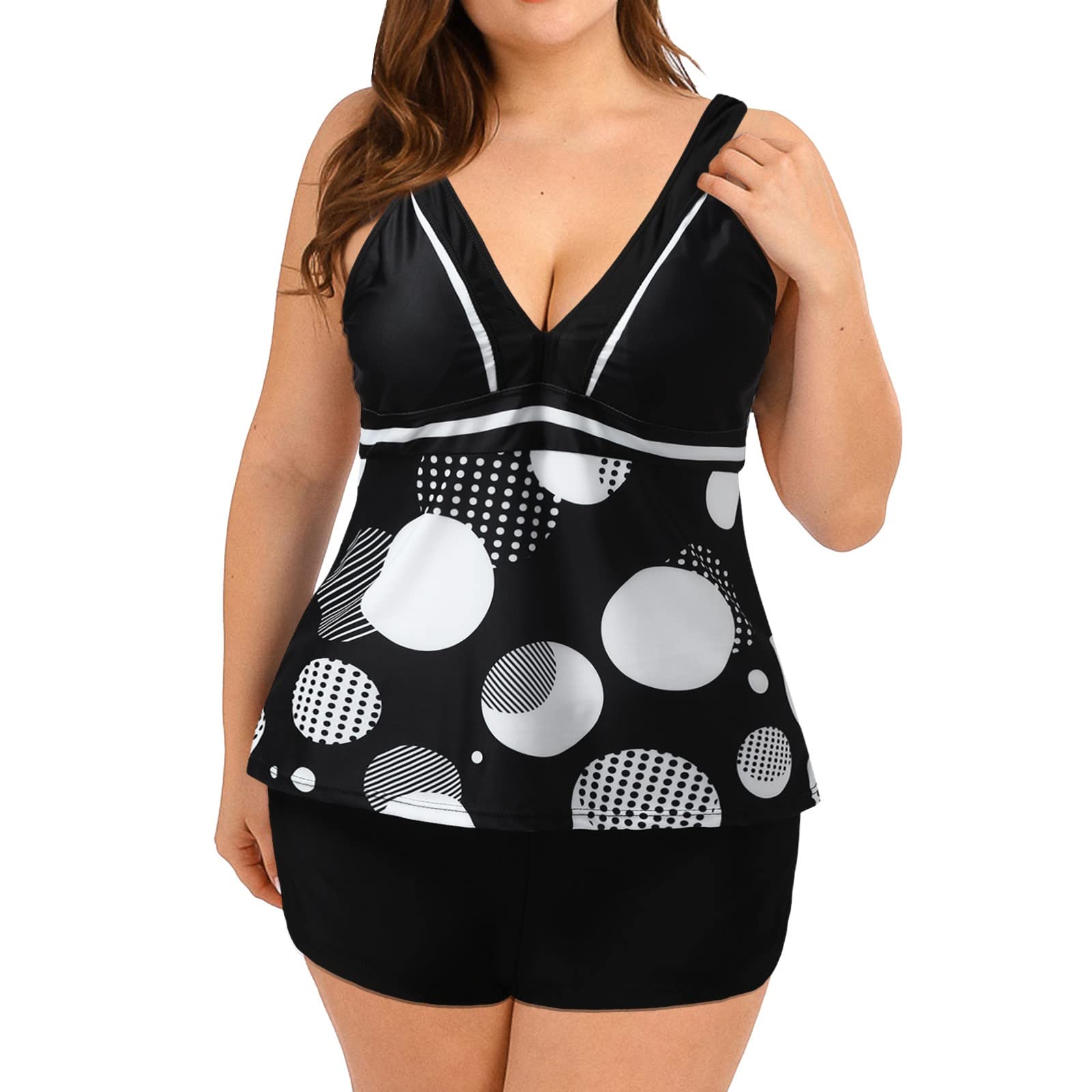 Women's Plus Size Halter Tankini Swimsuits - Floral Print Digital Strap Bikini Set for Beach & Pool