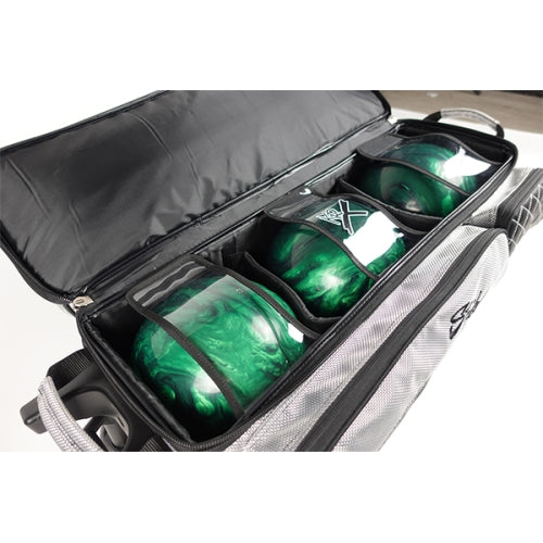 KR Strikeforce Royal Flush Silver Triple Roller Bowling Bag - Premium 3-Ball Rolling Case for Bowling Enthusiasts | Perfect for League Play, Tournaments & Practice Sessions