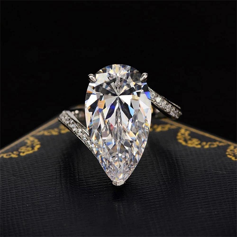 925 Sterling Silver Shiny Full Diamond Gemstone Ring - Cubic Zirconia Water Drop CZ Multi Row Eternity Band | Elegant Engagement Wedding Ring for Women (Size 8) | Perfect for Anniversaries, Proposals & Special Occasions
