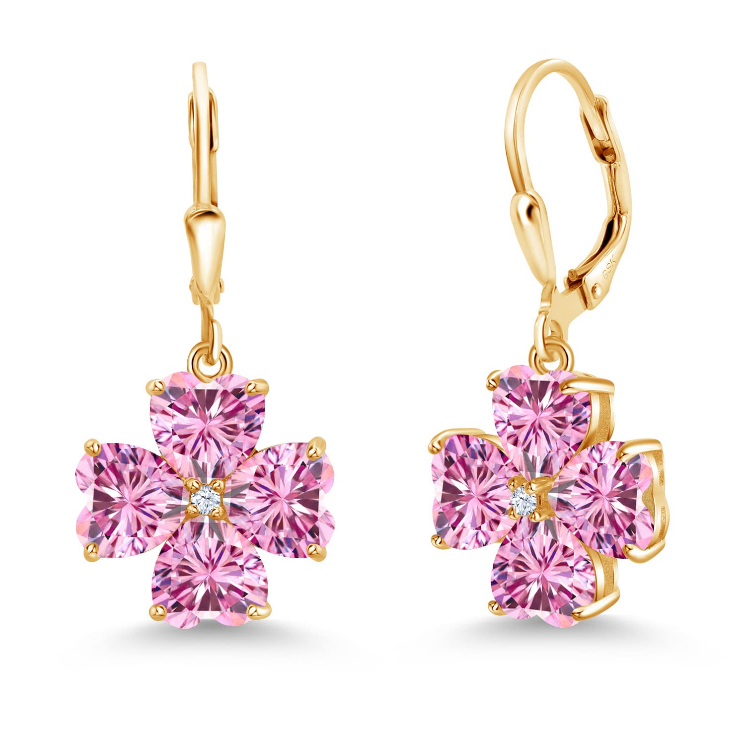 18K Yellow Gold Plated Silver 6MM Heart Shape Birthstone Leverback Drop Dangle Earrings for Women | Gemstone Jewelry Gift for Valentine's Day, Anniversary & Special Occasions