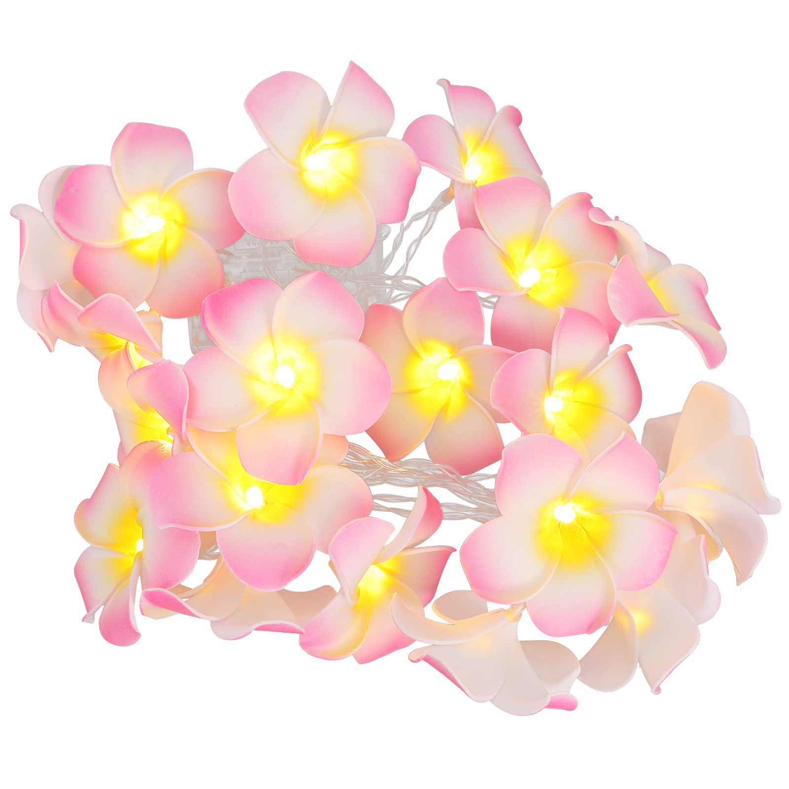 Totority 12ft Artificial Plumeria Flower String Lights - Waterproof LED Fairy Lights for Pathway, Bedroom, Garden & Wedding Decor - Warm White Fabric Lanterns for Indoor Outdoor Party Decoration