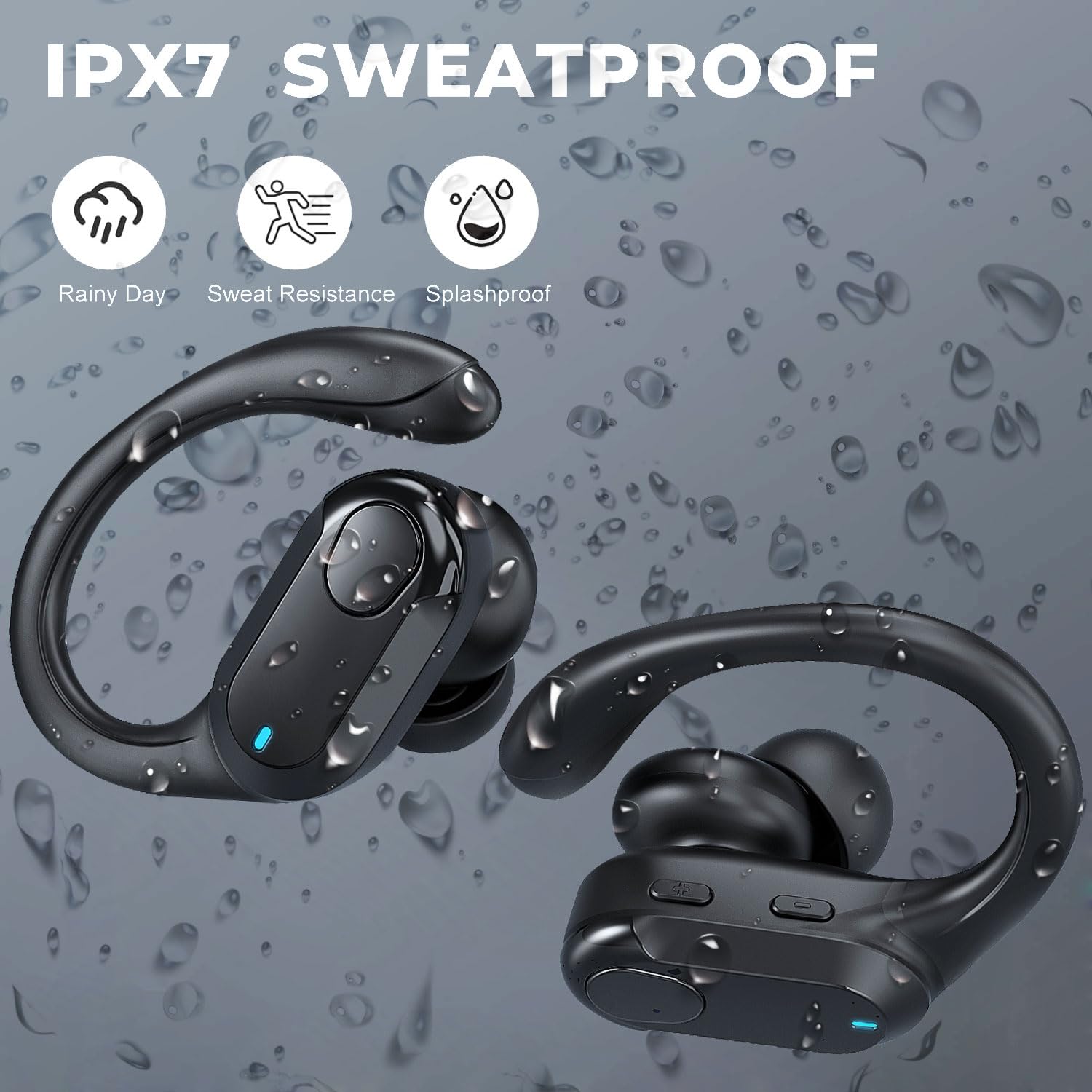 Wireless Bluetooth Earbuds 60H HiFi Stereo with HD Mic, IPX7 Waterproof for Gym & Sports