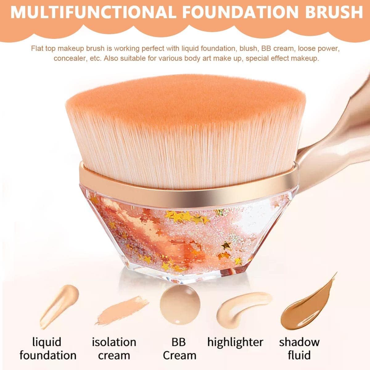 B INIK Hexagon Face Blush Brush - Premium Foundation & Makeup Blender Brush with Ergonomic Handle (Orange) | Perfect for Liquid, Cream & Powder Cosmetics Application