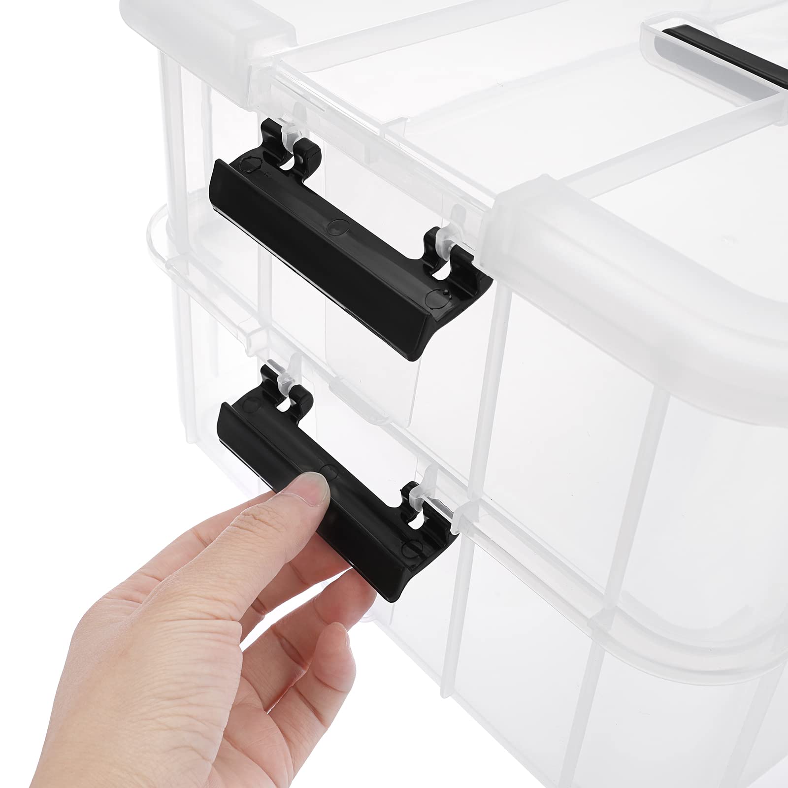 BTSKY 2-Layer Stackable Plastic Storage Box with Handle - Portable Organizer for Stationery, Crafts, Jewelry & Beauty Supplies | Perfect for Home, Office & Travel Organization (Black)