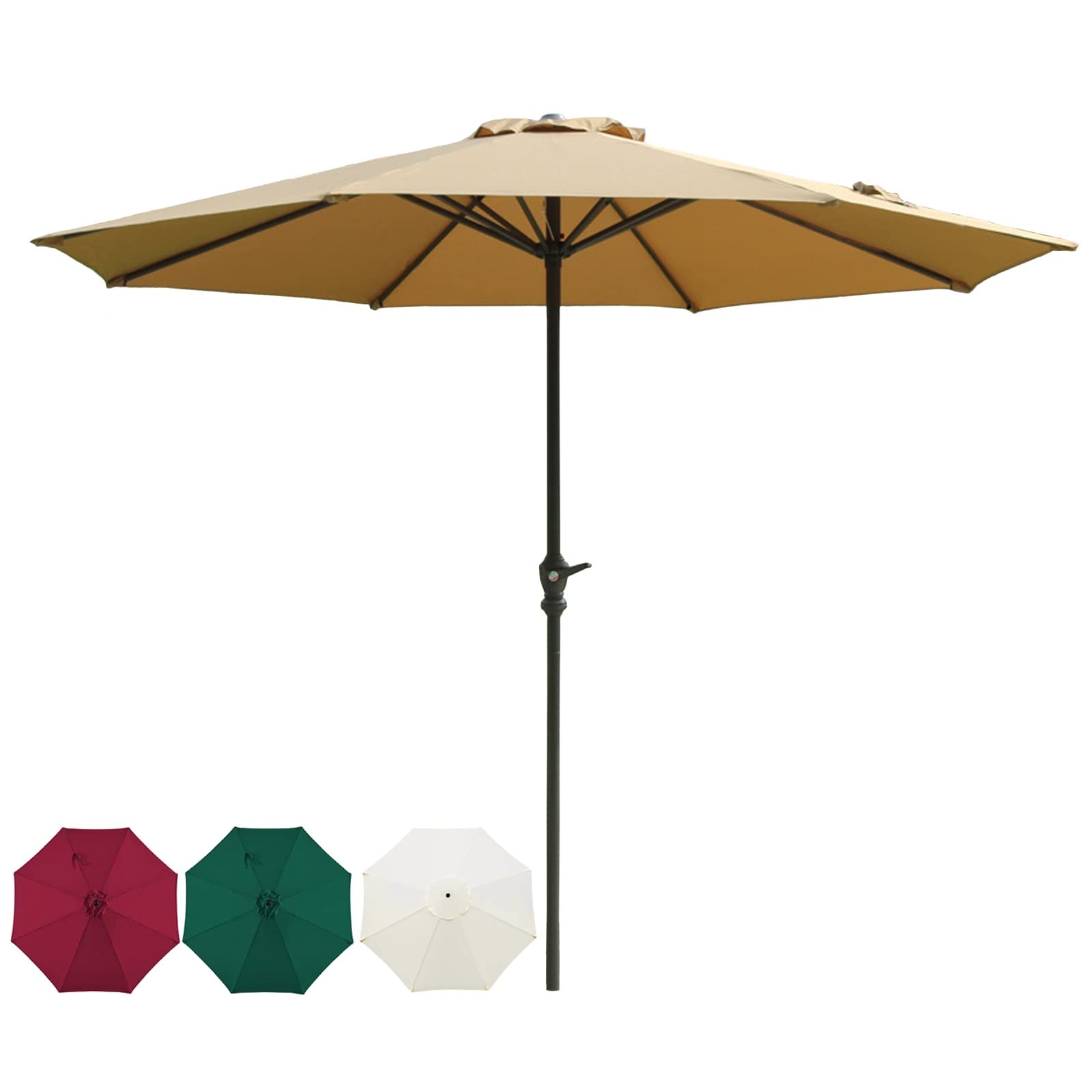 9ft/10ft Outdoor Patio Umbrella with Crank - Sun Protection Garden & Beach Umbrella for Tables & Chairs - Ventilated Design for Poolside, Backyard & Outdoor Dining Areas