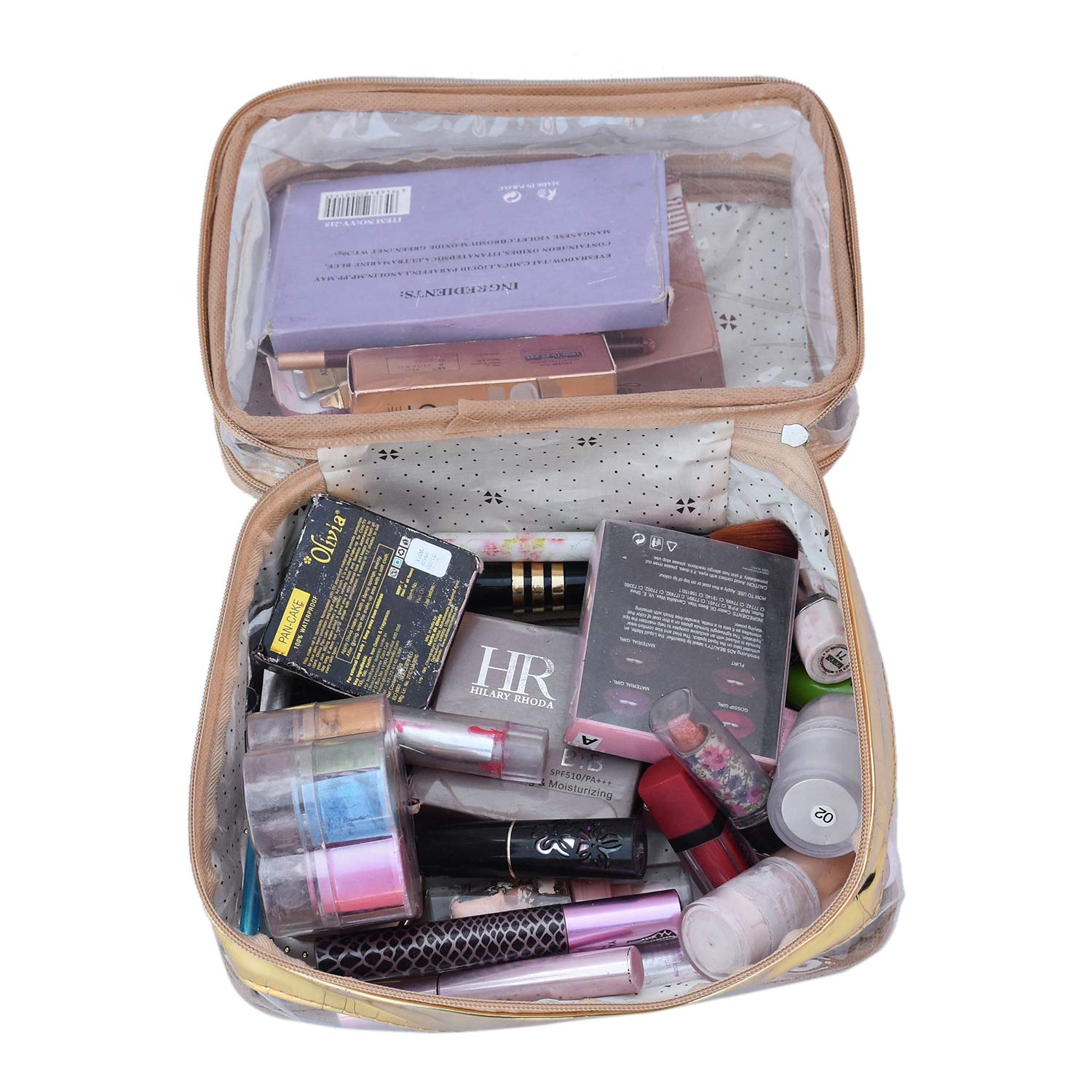 Luxury Gold Makeup Box Cosmetic Bag & Clutch Purse for Women - Elegant Travel Organizer (ADS DB Gold 01) | Perfect for Bridal Shower, Wedding Essentials & Daily Beauty Storage