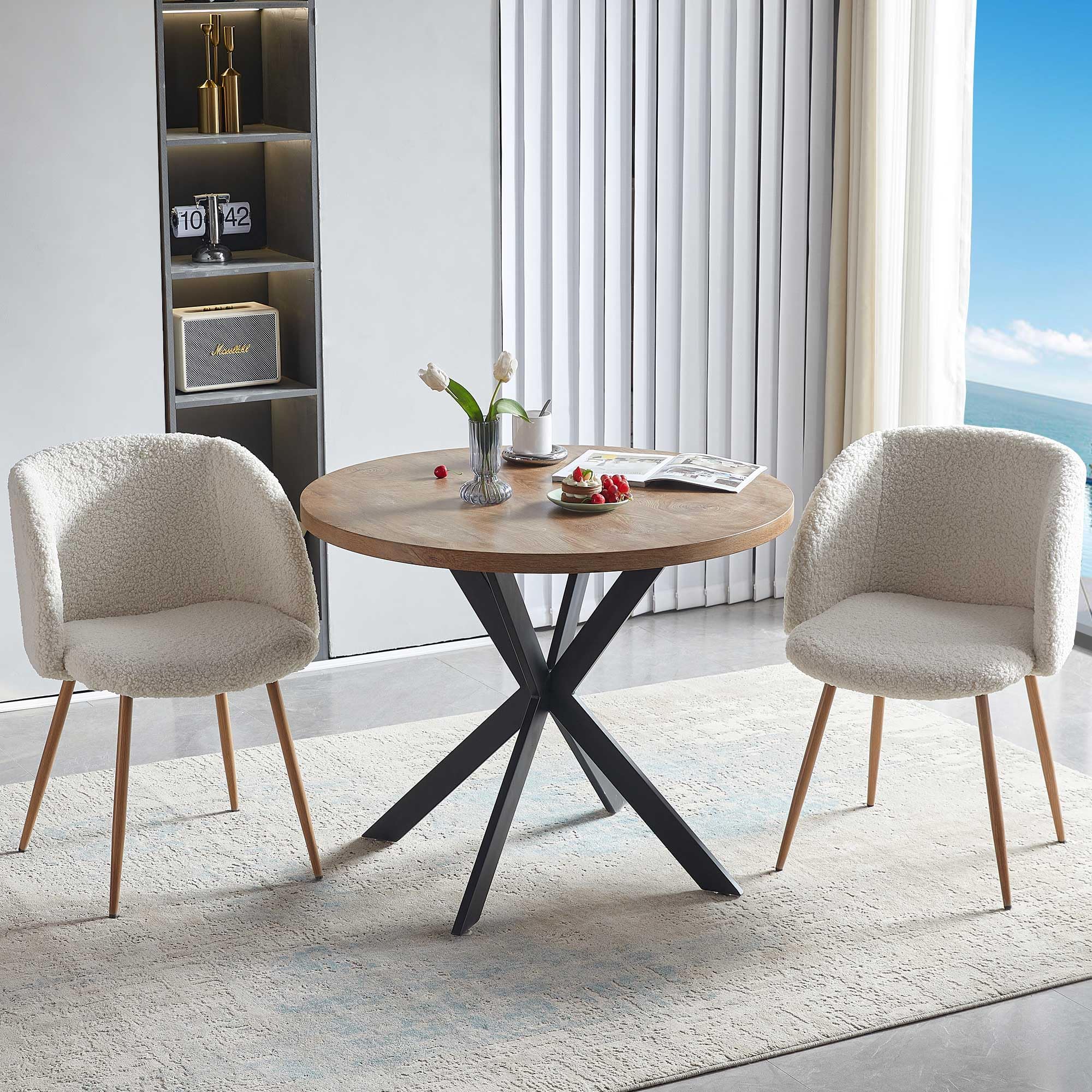 3-Piece Round Dining Table Set for 2 - Thick Wood-Look Tabletop & 2 Padded Armchairs - Kitchen & Small Space Furniture - Perfect for Apartments, Breakfast Nooks & Cozy Restaurants