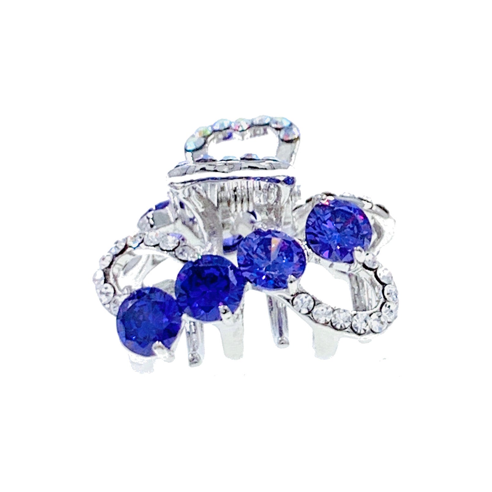 Elegant Taliesin Flower Hair Claw Clip with Cubic Zirconia CZ Crystals - Silver Base in Clear, Purple, Blue, Pink & Amber | Perfect for Weddings, Parties & Everyday Glamour