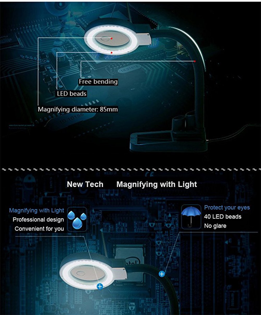 LED Magnifying Lamp with Light - 5X Magnification, Adjustable Arm for Reading, Crafting, Jewelry Making & Repair - Perfect for Hobbyists, Seniors & Detailed Work