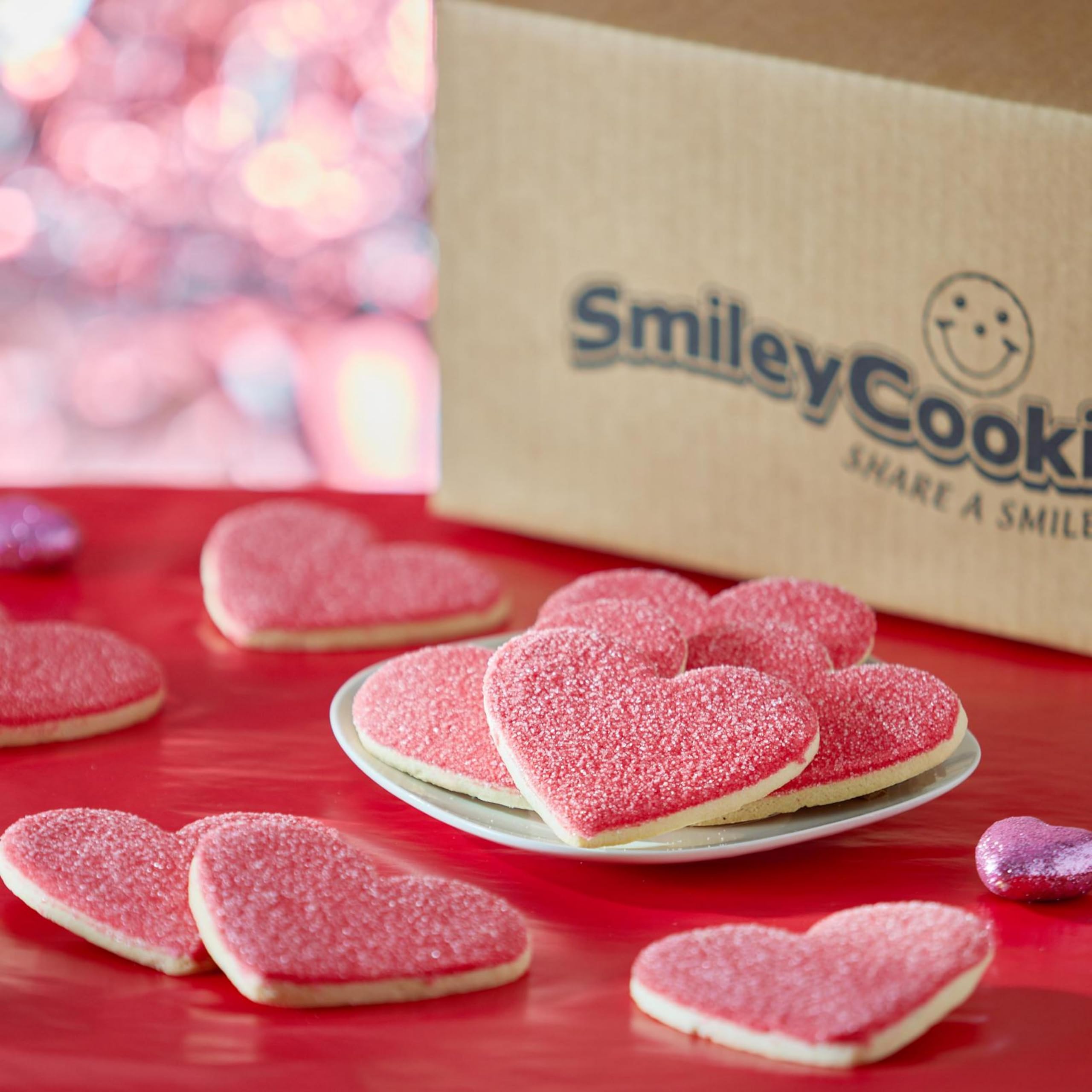 50-Pack Nut-Free Heart Shaped Sparkling Sugar Smiley® Cookies - Perfect for Valentine's Day, Birthday Parties & Sweet Treat Decorations