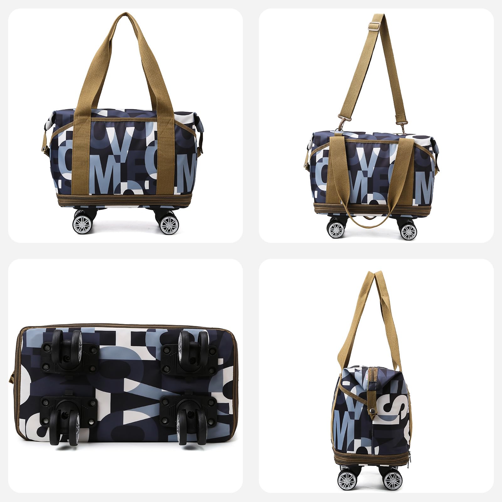 Expandable Travel Duffel Bag for Women with Shoulder Strap - Water-Resistant Gym Bag, Weekender Tote with Detachable Wheels & Wet-Dry Compartments | Carry On Luggage Compatible for Workouts, Yoga, Beach Trips & Weekend Getaways