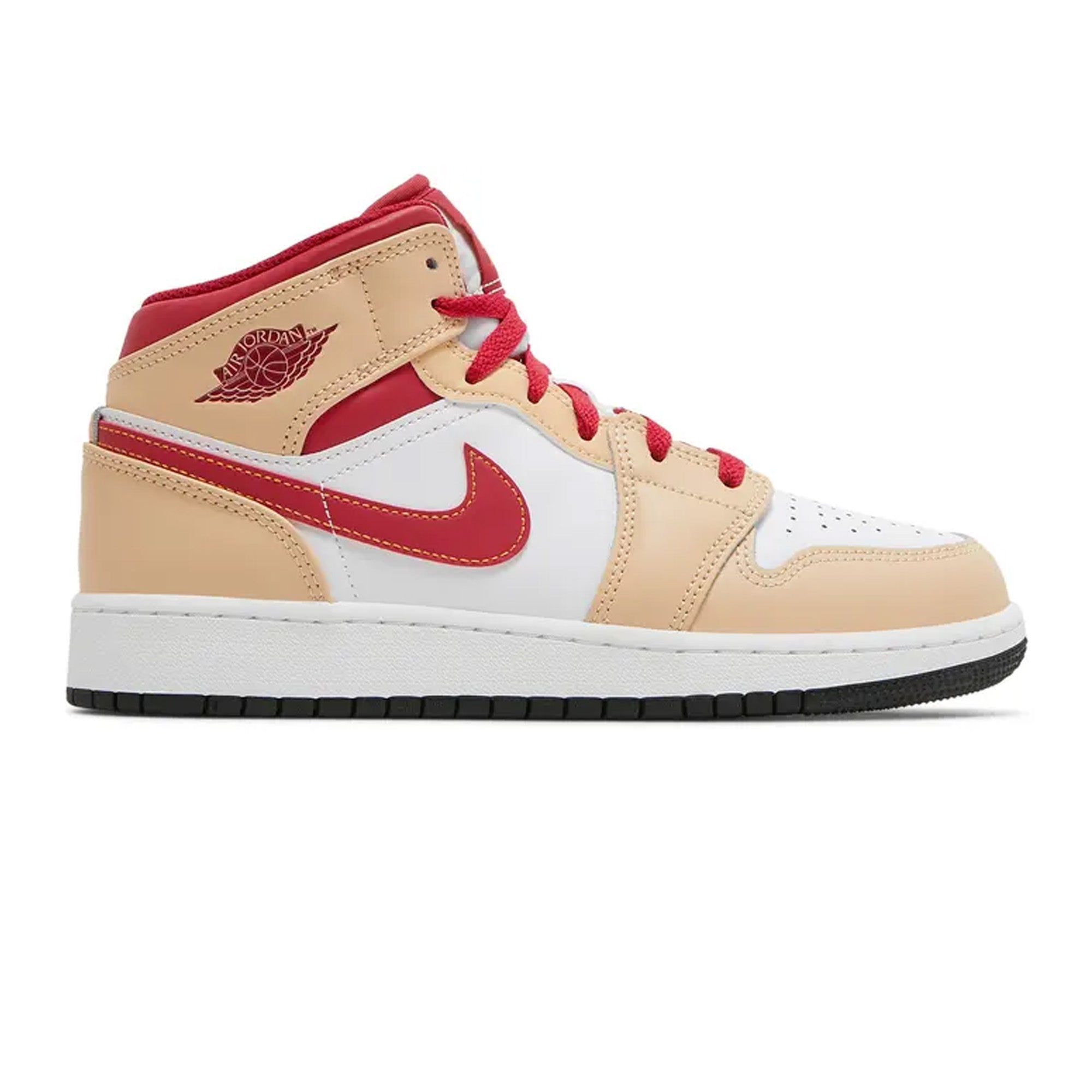 Air Jordan 1 Mid 'Light Curry Cardinal' GS Sneakers for Women (2022) - Perfect for Casual Wear, Street Style & Basketball Fans