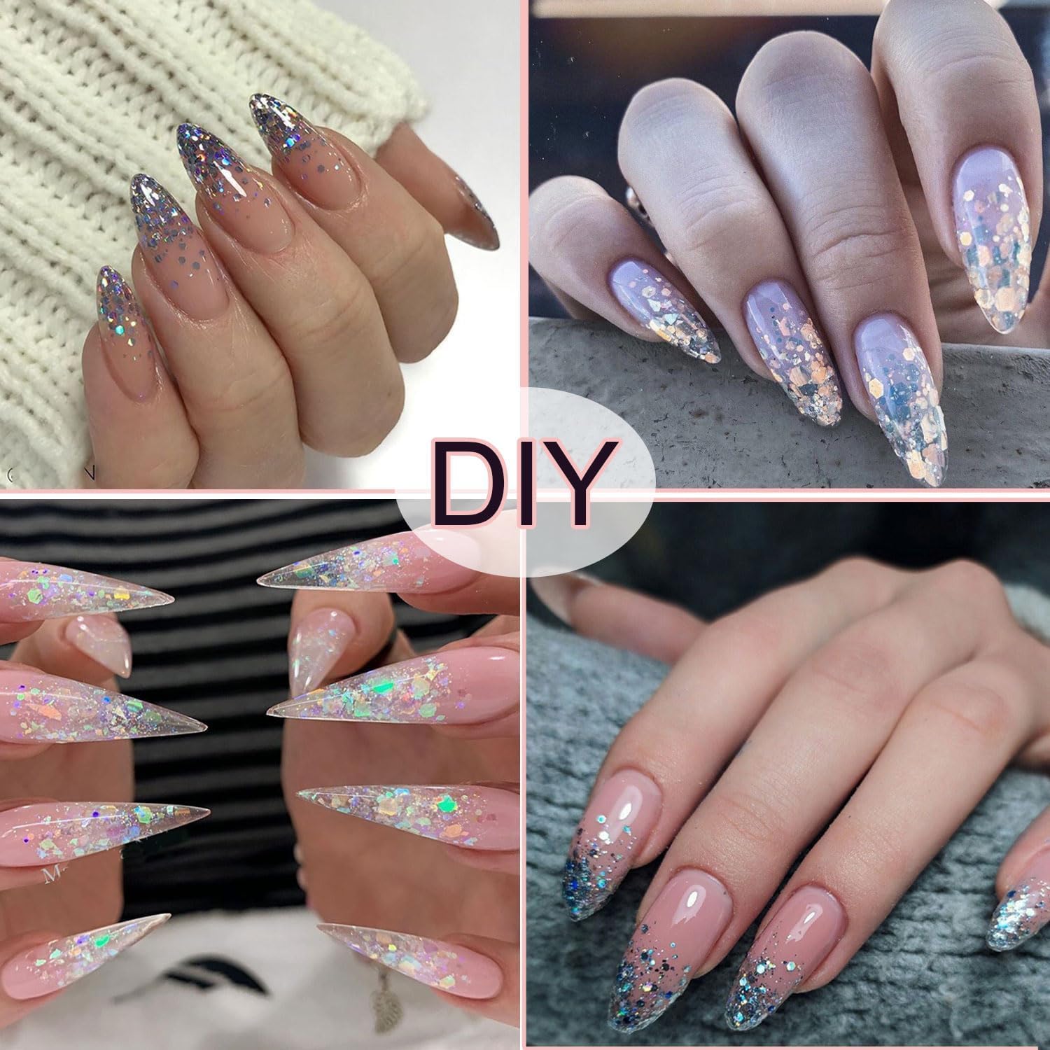6 Color Holographic Nail Glitter Flakes - Reflective Nail Art Diamonds & Glitter Powder for Women & Girls - Perfect for DIY Manicures, Nail Salons & Party Looks