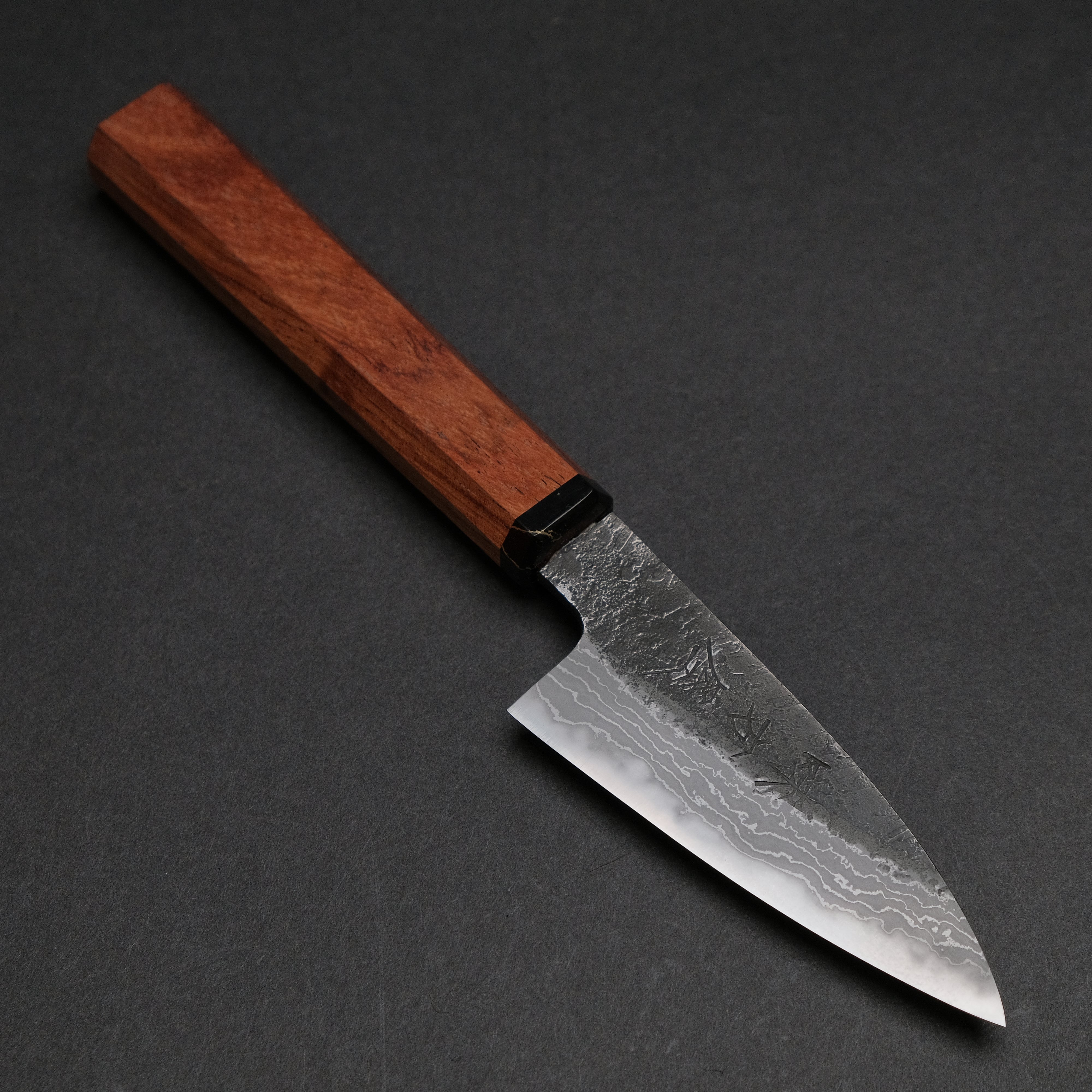 Premium Ajikataya White #2 Nashiji Damascus Petty Knife 85mm - Rosewood Handle with TQP Finish (#66) - Perfect for Slicing Fruits, Vegetables & Precision Kitchen Tasks