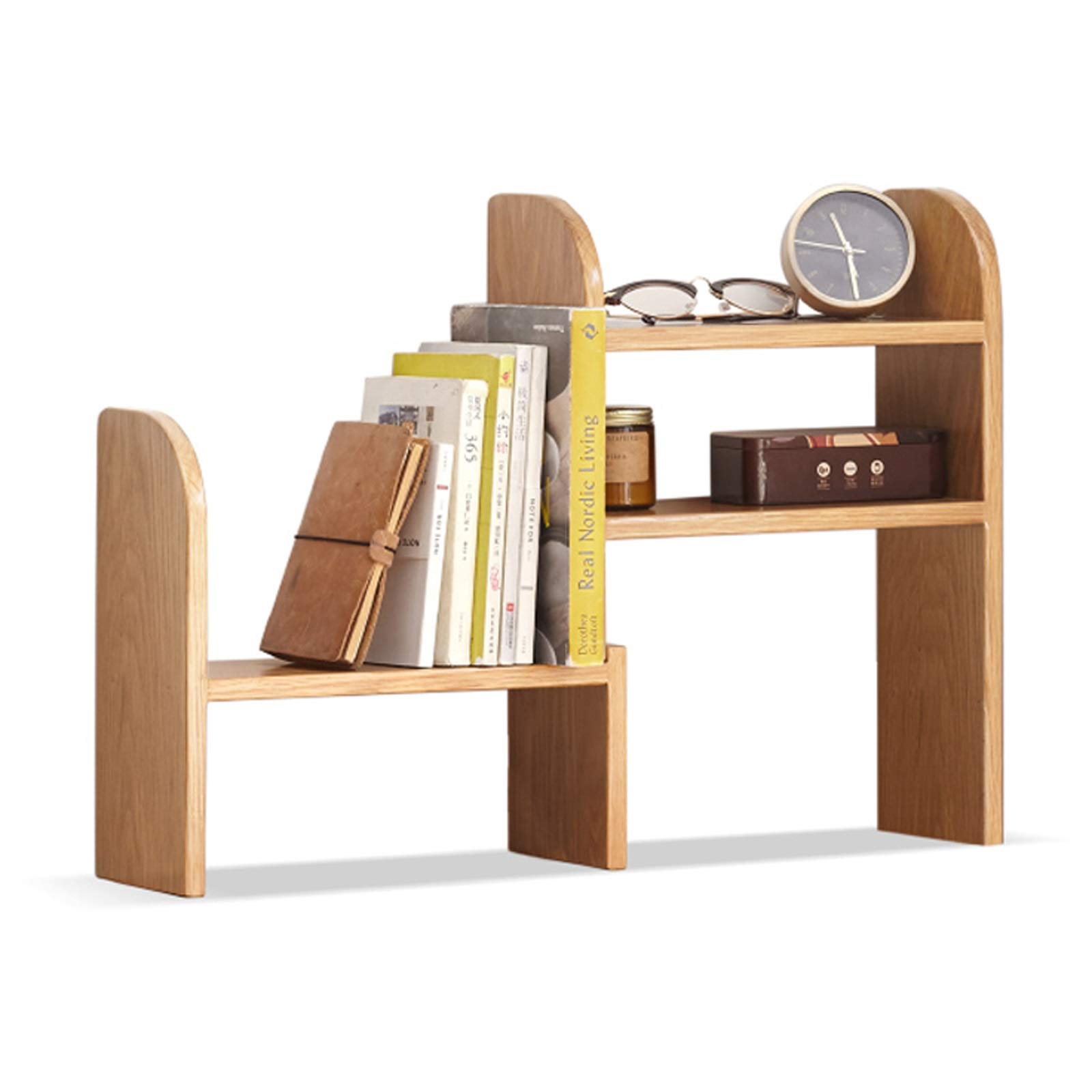 Natural Oak Expandable Bookshelf - Adjustable Desktop Book Organizer for Office & Home, Table Top Bookcase with Storage Rack - Perfect for Small Spaces, Dorm Rooms & Workspaces