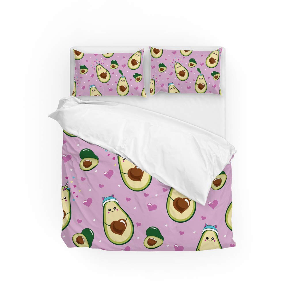 Cute Avocado Print 3-Piece Full Bedding Set - Duvet Cover & 2 Pillow Shams | Soft Quilt Cover for Cozy Bedroom Decor | Perfect for Teens, Dorms & Guest Rooms