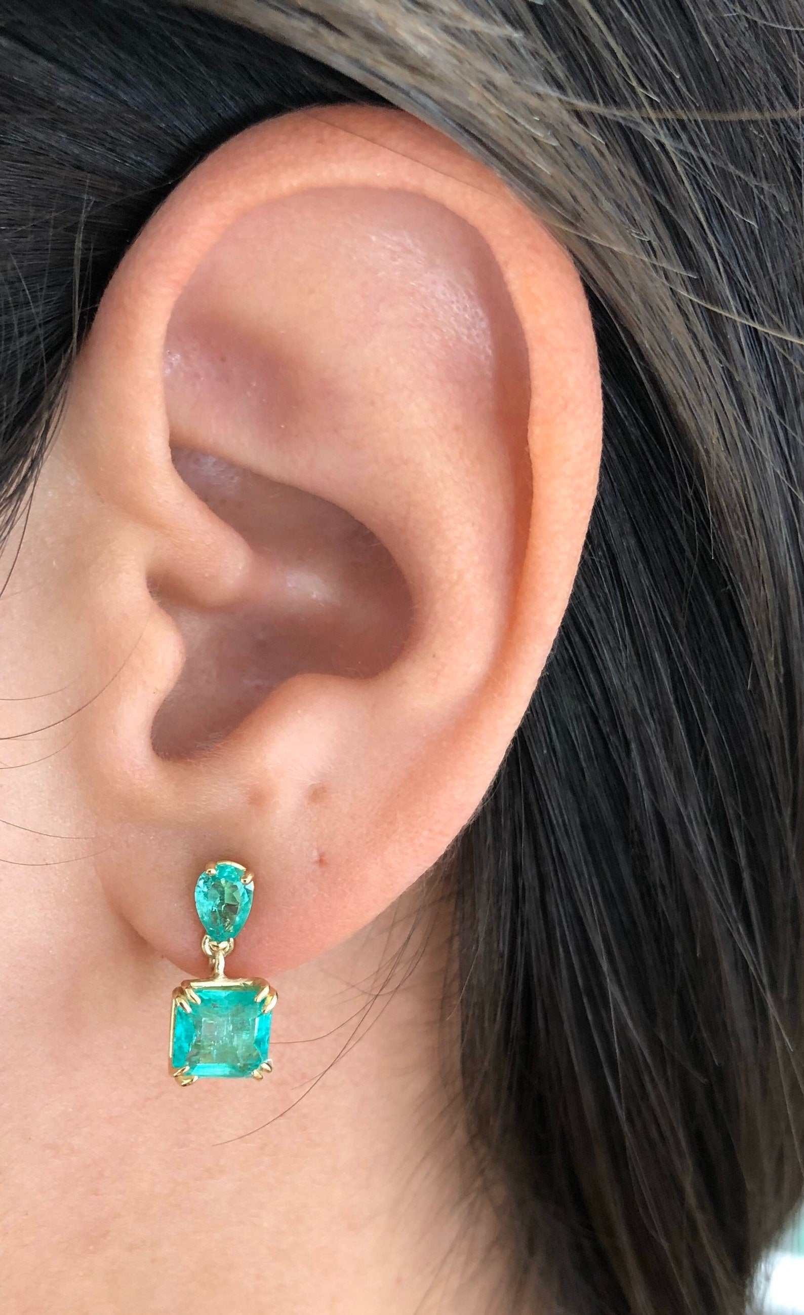 3.40tcw Elegant Emerald Cut & Pear Dangle Earrings in 14K Gold - Perfect for Weddings, Parties & Special Occasions