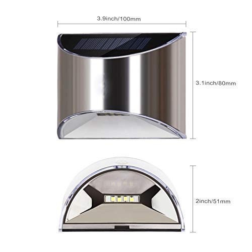 Dusk Till Dawn Outdoor Solar Lights 4 Pack - Stainless Steel Weatherproof Security Wall Lights for Fence, Steps & Pathways | Wireless Solar Powered for Easy Installation | Perfect for Backyard, Garden & Patio Lighting