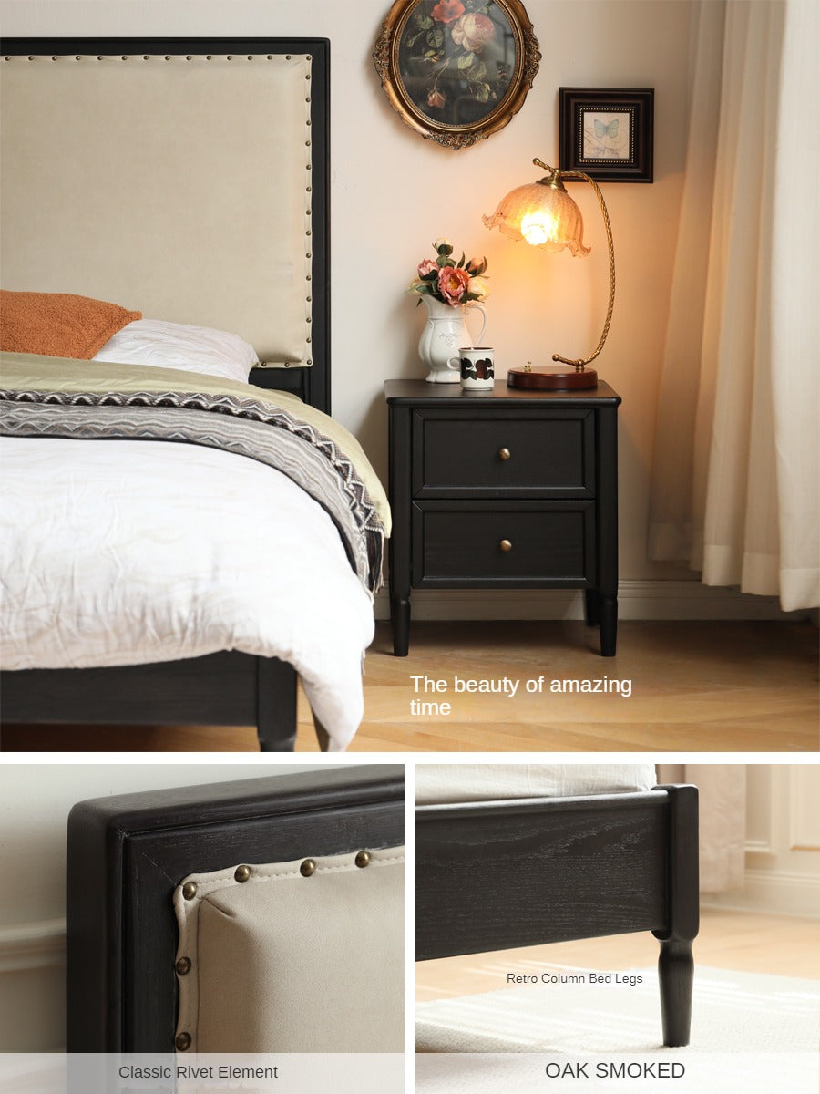 Solid Oak Wood American Soft Back Bed - Durable & Stylish Bed Frame for Bedroom, Guest Room, or Master Suite