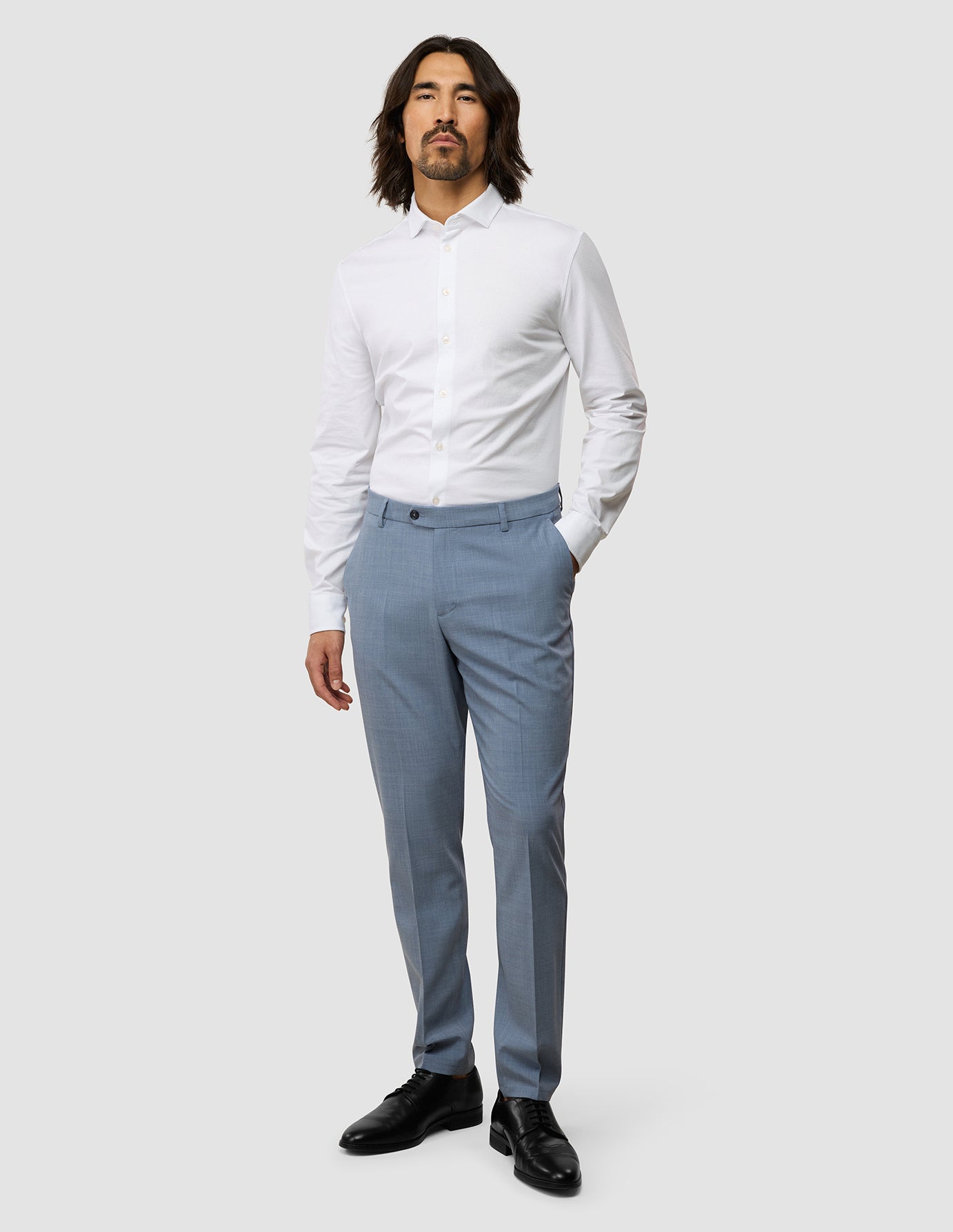 Tech Wool Slim Fit Suit Pants for Men - Light Blue Business Casual Office Wear | Perfect for Work, Weddings & Formal Events