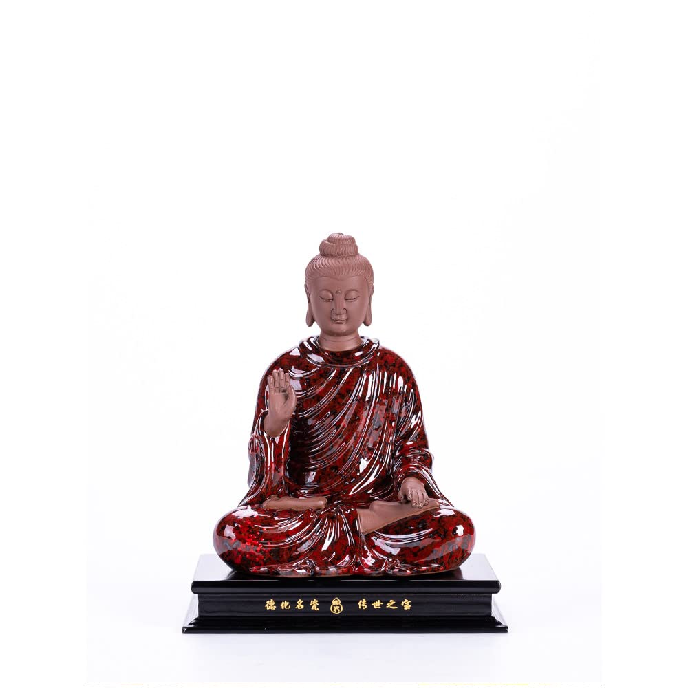 Shakyamuni Amitabha Buddha Statue - Divine Mercy Meditation Decor for Home Altar & Feng Shui Gifts | Handcrafted Red Buddhist Statue for Spiritual Practice, Zen Decor & Positive Energy