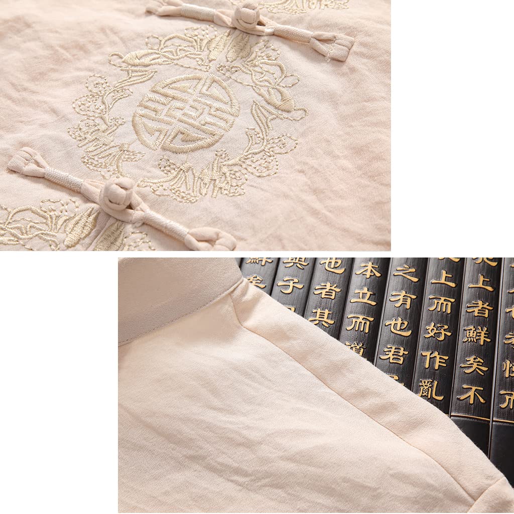 Men's Summer Thin Cool Tang Suit Hanfu - Chinese Traditional Embroidered Short Sleeve Shirt & Pants Set in White (3XL) | Perfect for Cultural Events, Cosplay & Asian Fashion Enthusiasts