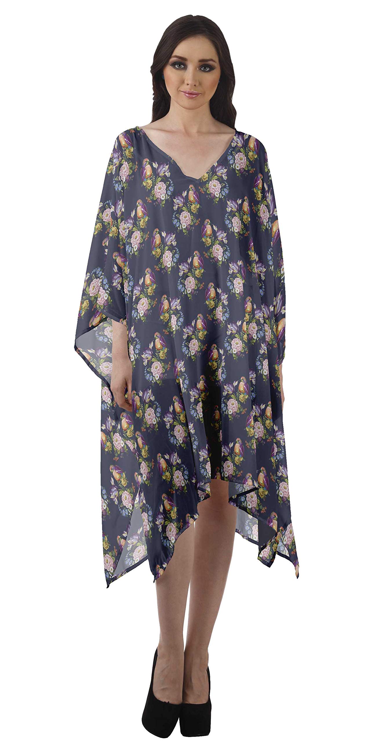 Stylish Moomaya Women's Georgette Short Kaftan - Flowy Beach Cover Up Dress for Swimsuits | Perfect for Poolside, Vacation & Summer Outfits