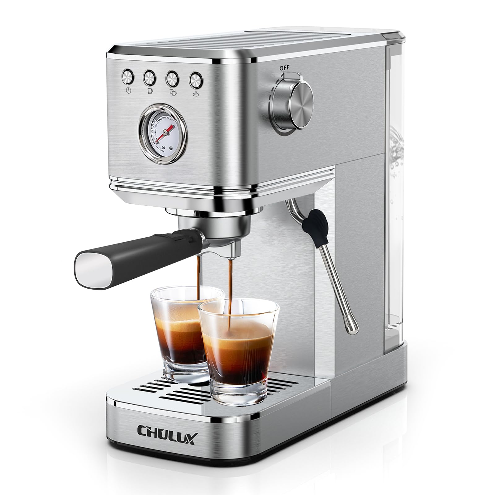 CHULUX Kom-Pro 20 Bar Semi-Automatic Espresso Machine - Stainless Steel Coffee Maker with Milk Frother for Home Baristas - Perfect for Lattes, Cappuccinos & Espresso Drinks - Ideal for Kitchen, Office & Coffee Shop Use