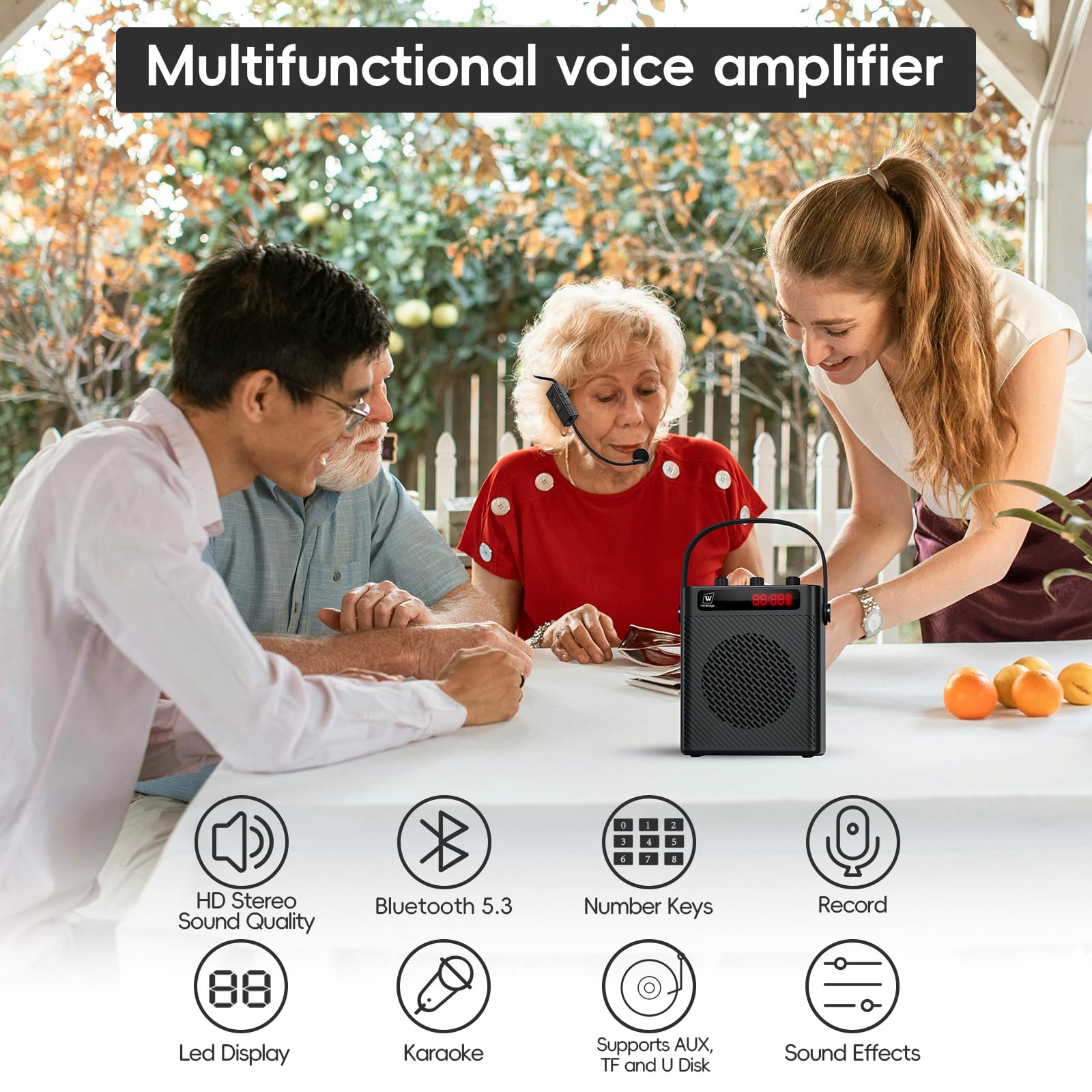 Bluetooth 5.3 Wireless Voice Amplifier with 2 Wireless Mics - 40W Portable Rechargeable PA Speaker System for Teachers, Presenters, Tour Guides - Perfect for Classrooms, Outdoor Events & Public Speaking