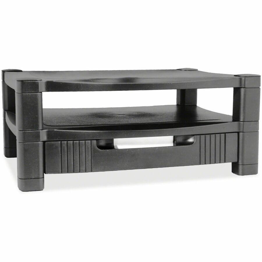 Kantek 2-Tier Adjustable Monitor Stand with Storage Drawer & Cable Management - 17x13.25 Inches, Black - Perfect for Home Office & Workspace Organization