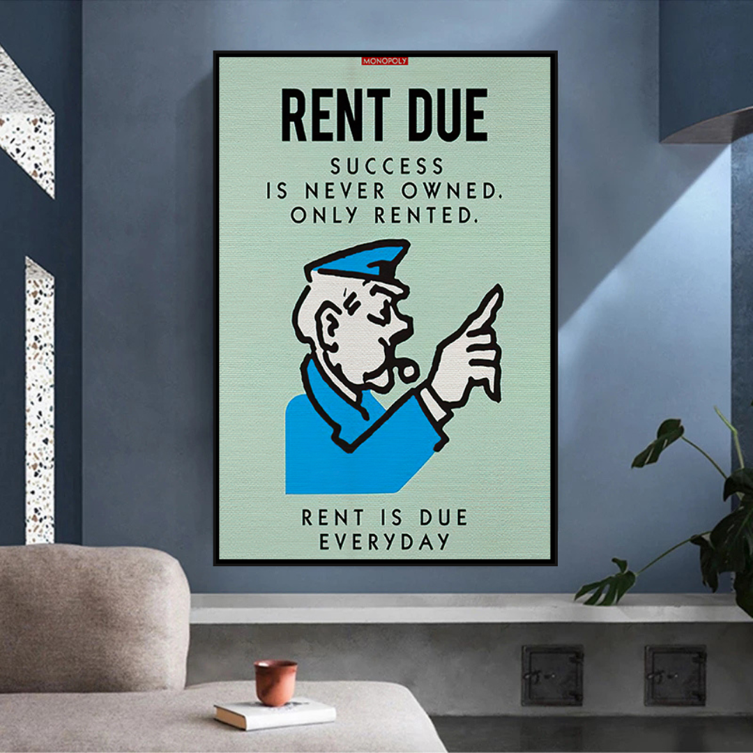 Alec Monopoly Rent Due Playing Card Canvas Wall Art - Pop Culture Home Decor for Living Room, Bedroom & Office