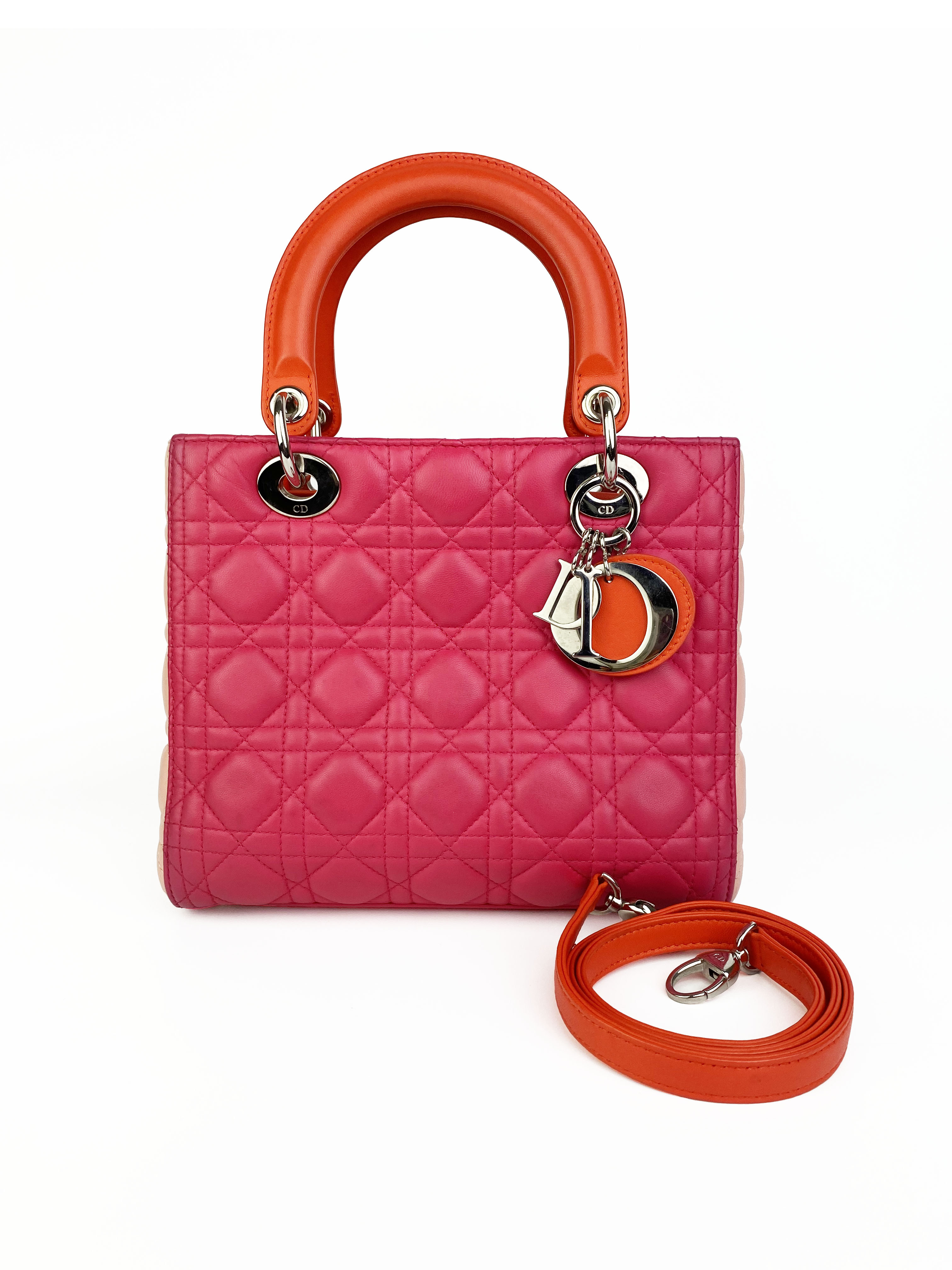 Christian Dior Lady Dior Bag in Orange & Pink Colorblock Design - Luxury Crossbody Handbag for Women, Perfect for Parties, Weddings & Special Occasions