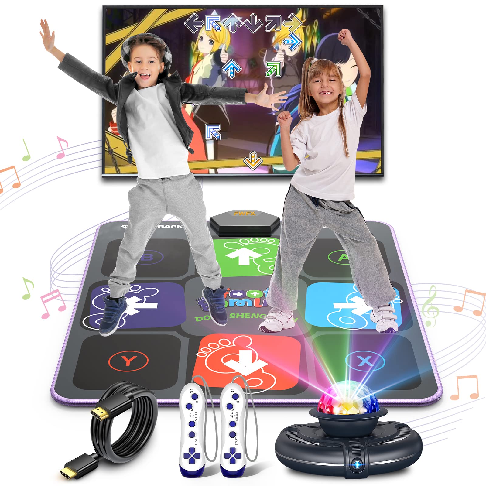 FWFX Wireless Electronic Dance Mat for Kids & Adults - Interactive Music Dance Game Pad with LED Lights for TV, Birthday Gifts for Boys & Girls Ages 4-12 - Perfect for Family Fun, Exercise & Party Games