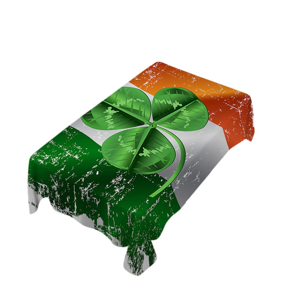 Zaueky 60x104 Inch Irish Flag Tablecloth - Green & Orange Three Leaf Clover Design, Washable Polyester Fabric for Kitchen, Dining, Party Decor | St. Patrick's Day, Irish Pub Theme, Holiday Celebrations