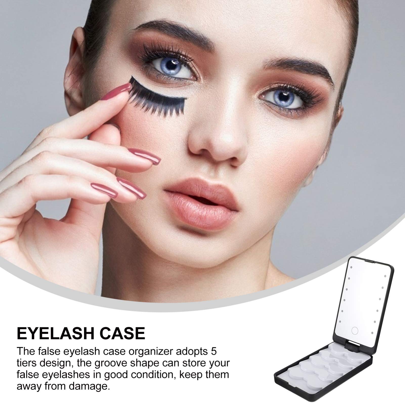 Beaupretty LED Makeup Storage Box with Mirror - Eyelash Organizer Case for Travel & Home Use - Waterproof Lash Holder Container for False Eyelashes & Makeup Tools