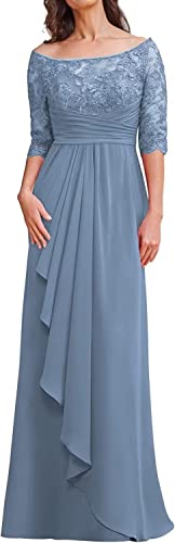 Elegant Chiffon Mother of The Bride Dress with Lace Detailing - Women's Formal Evening Gown with Half Sleeves - Perfect for Weddings, Galas & Special Occasions