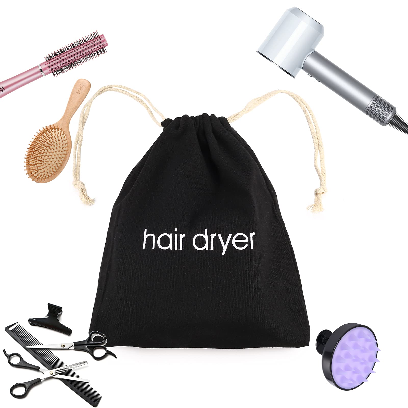 Travel-Friendly Light Grey Drawstring Hair Dryer Bag - Waterproof & Compact Storage for Blow Dryer in Bathroom, Gym, or On-The-Go