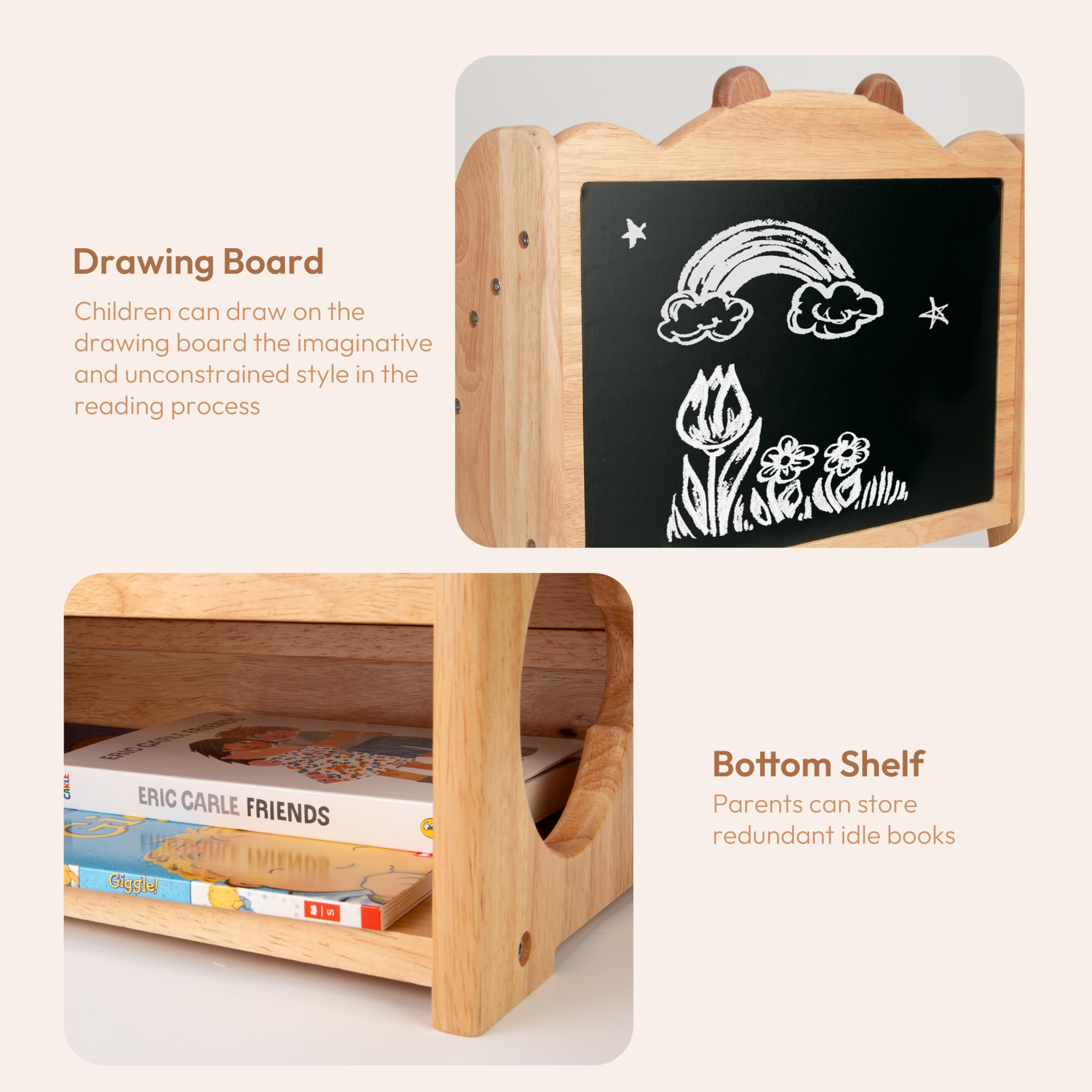 Montessori Bookshelf for Kids - Natural Wood Bookcase with Chalkboard & Storage | Kids Book Organizer, Magazine Rack & Classroom Bookshelf | Perfect for Boys & Girls Ages 3+ | Ideal for Playrooms, Bedrooms & Preschool Classrooms