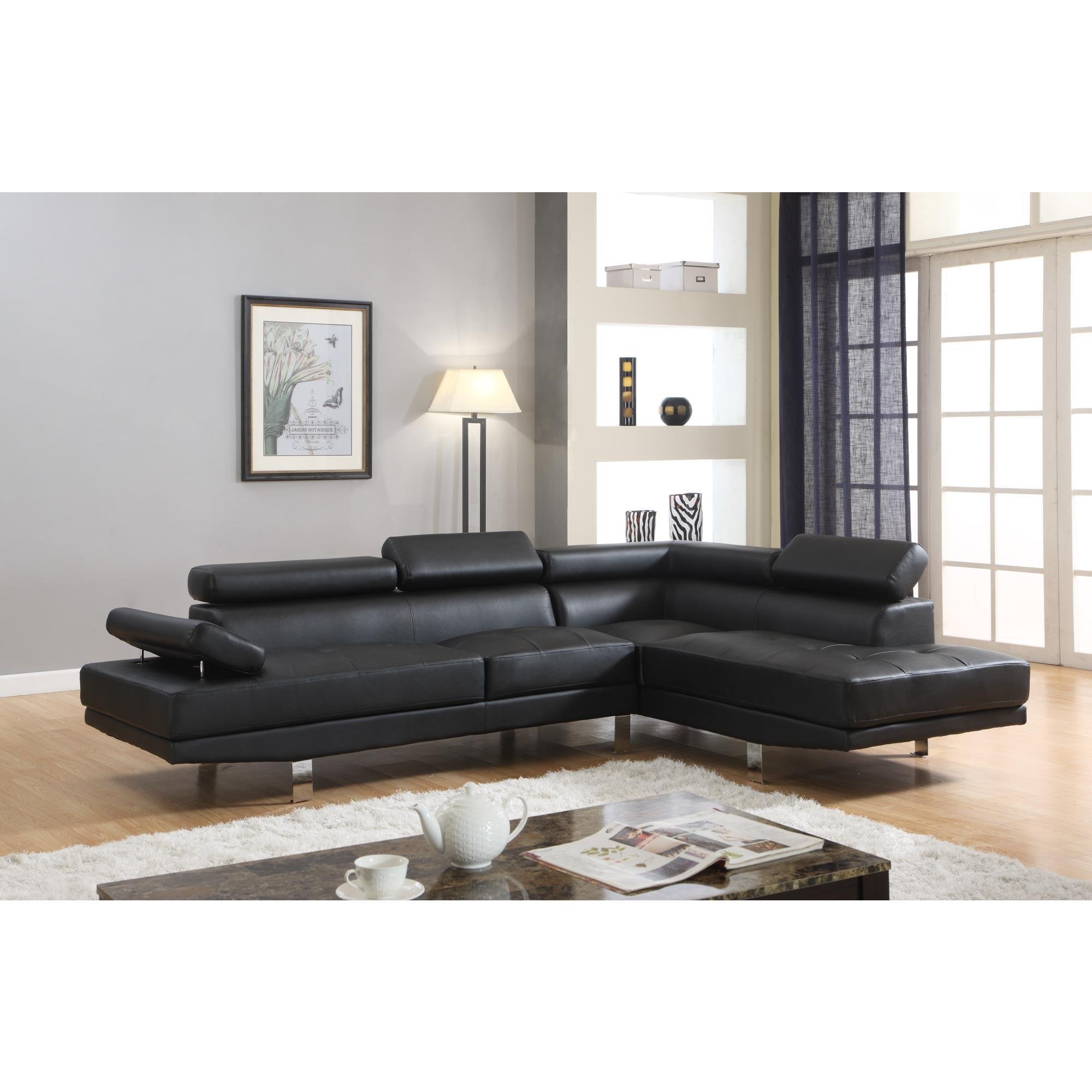 GTU Furniture Modern Faux Leather 2-Piece Sectional Sofa Set in Black - Perfect for Living Room, Lounge & Small Spaces