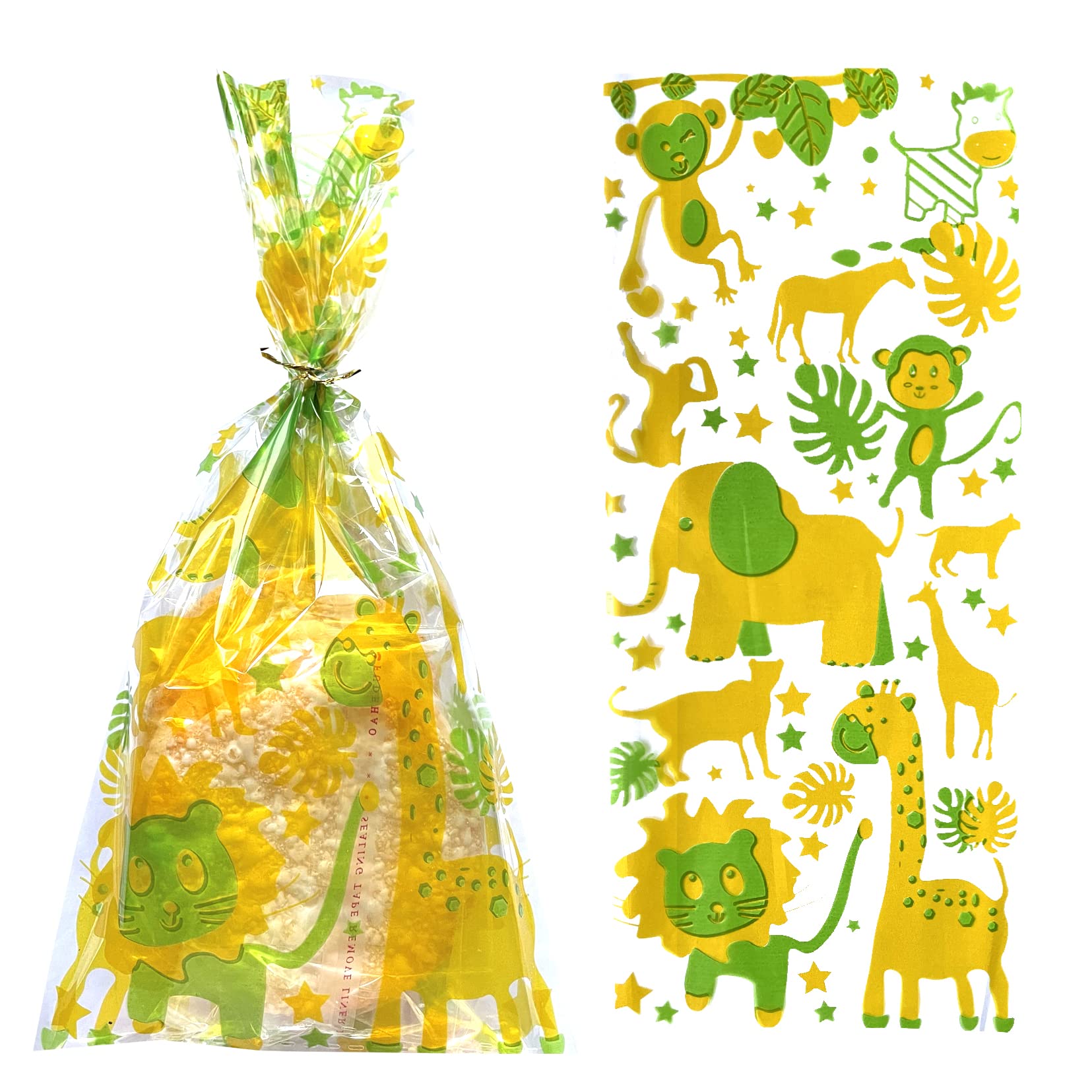 Jungle Animal Party Favor Bags - Plastic Cellophane Gift Bags for Safari, Forest & Farm Themes - Perfect for Baby Showers, Birthday Parties & Wild One Celebrations - Great for Treats, Candies & Small Gifts