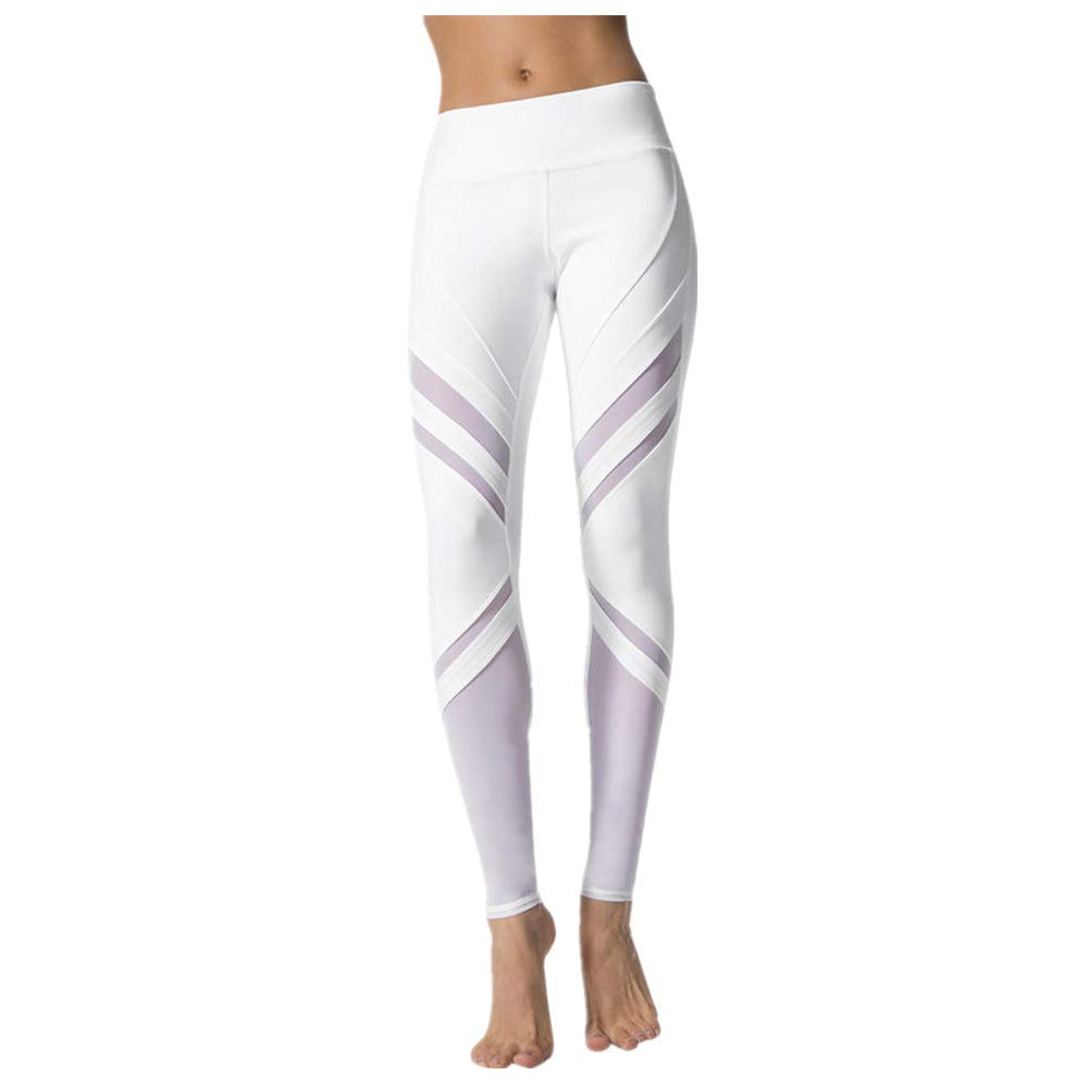F_Gotal Women's High Waist Yoga Pants with Tummy Control - Lace Patchwork Stretchy Workout Leggings for Gym, Running & Lounge - Plus Size Sweatpants for Women
