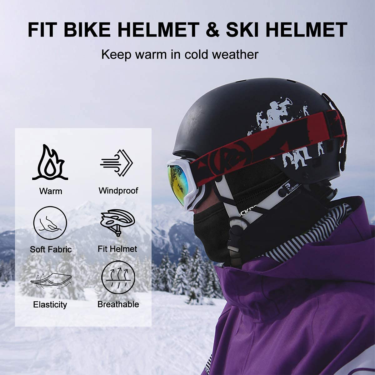 ROCKBROS Windproof Thermal Balaclava Ski Mask for Men & Women - Cold Weather Face Mask, Neck Warmer Hood for Cycling, Skiing, Snowboarding, Motorcycling & Outdoor Winter Sports