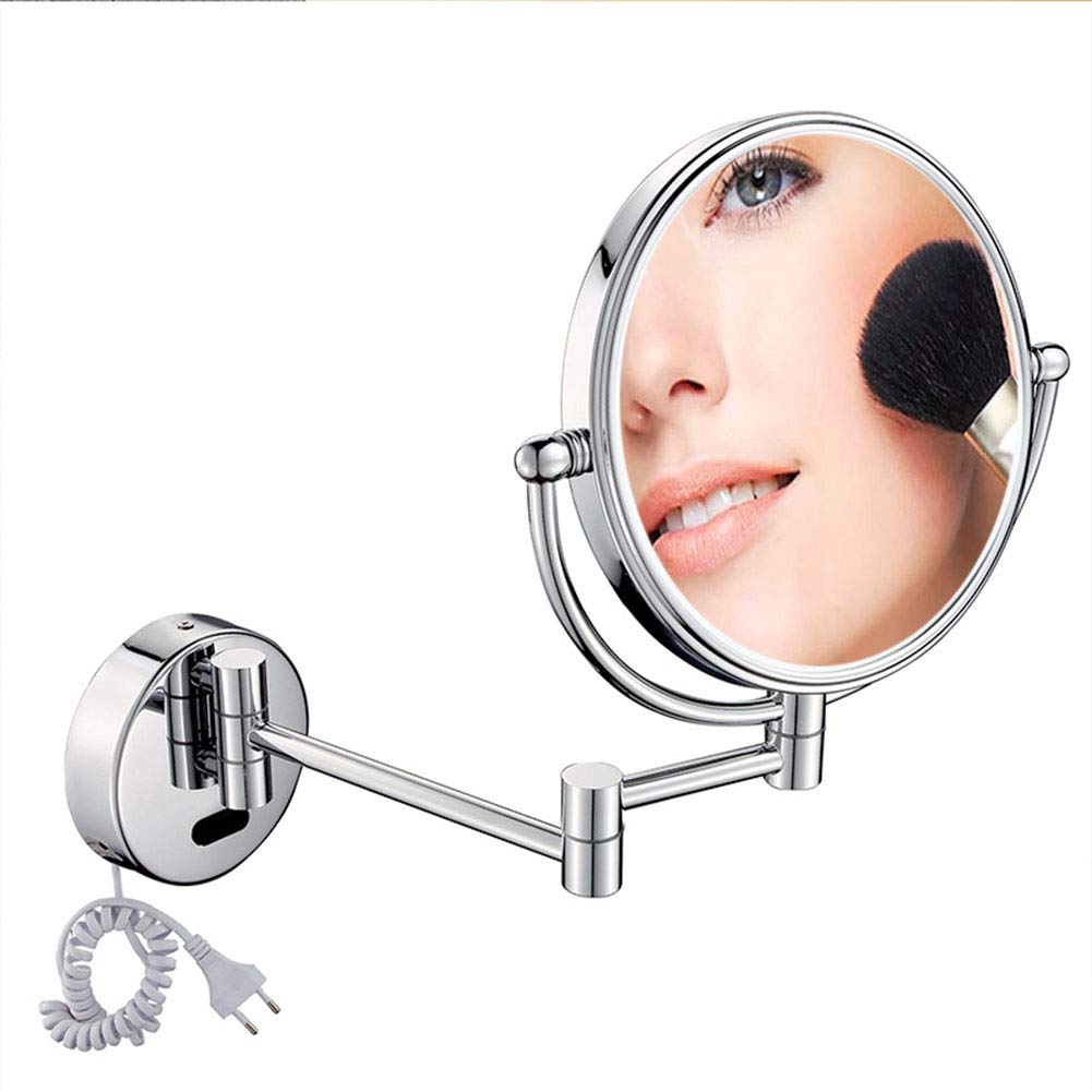 8 Inch Wall Mounted Makeup Mirror with LED Lights - 360° Swivel & Extendable Dual-Sided Vanity Mirror for Bathroom (9-Inch Extension) - Perfect for Girls' Dressing Room, Bedroom & Makeup Studio