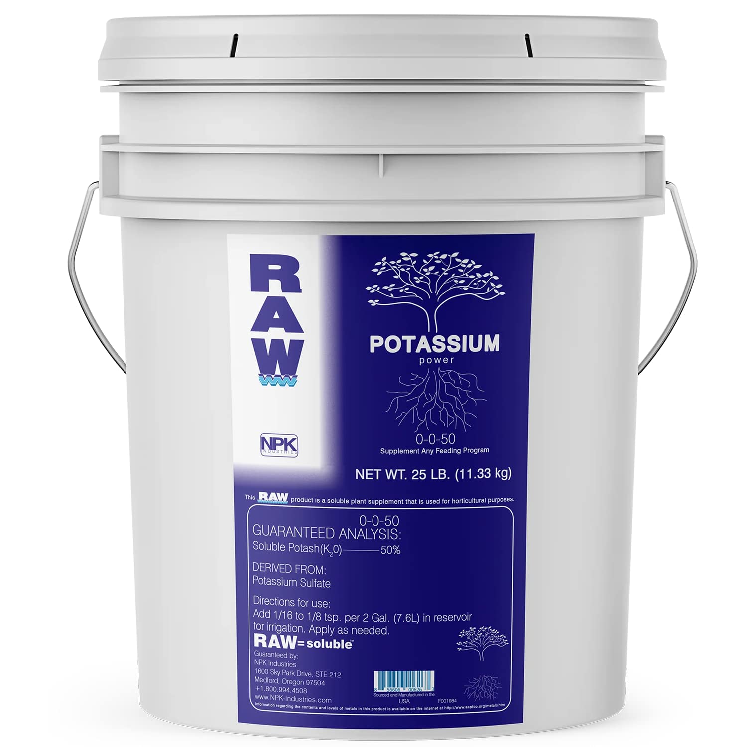 Organic Potassium Supplement for Plants - 25 lb Raw Potassium Fertilizer to Boost Flowering & Fruiting | Indoor & Outdoor Horticultural Use | Ideal for Gardens, Greenhouses & Hydroponics